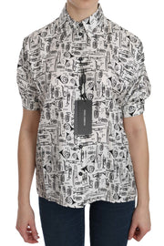 Dolce & Gabbana Musical Instrument Print Silk Collared Top - ACCEXO