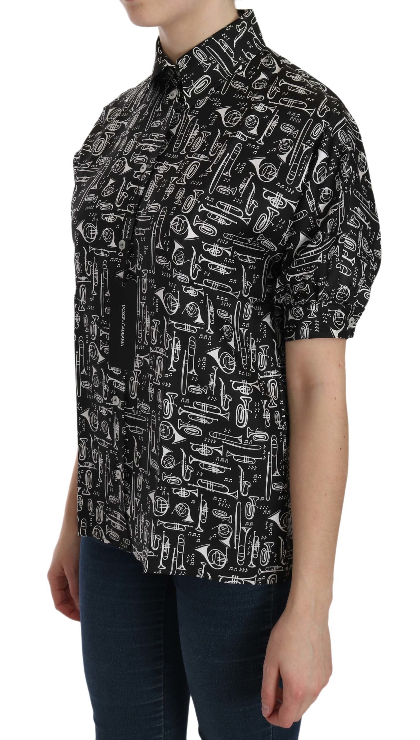 Dolce & Gabbana Elegant Musical Instrument Silk Top - ACCEXO