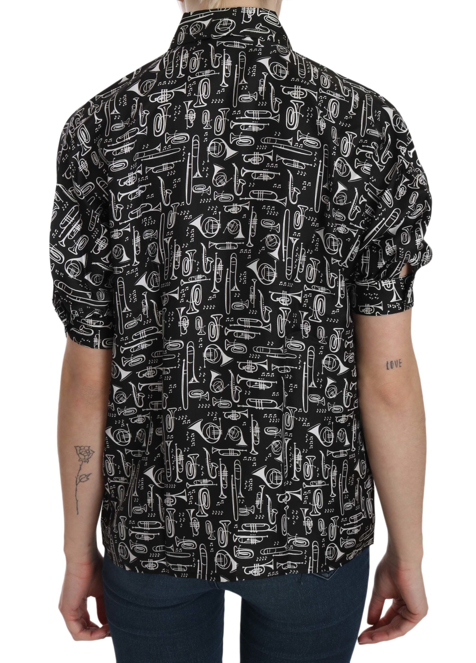 Dolce & Gabbana Elegant Musical Instrument Silk Top - ACCEXO