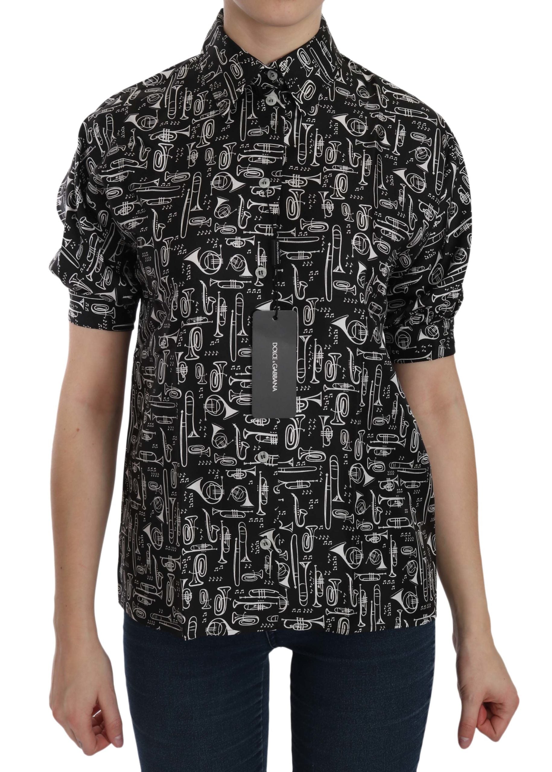 Dolce & Gabbana Elegant Musical Instrument Silk Top - ACCEXO