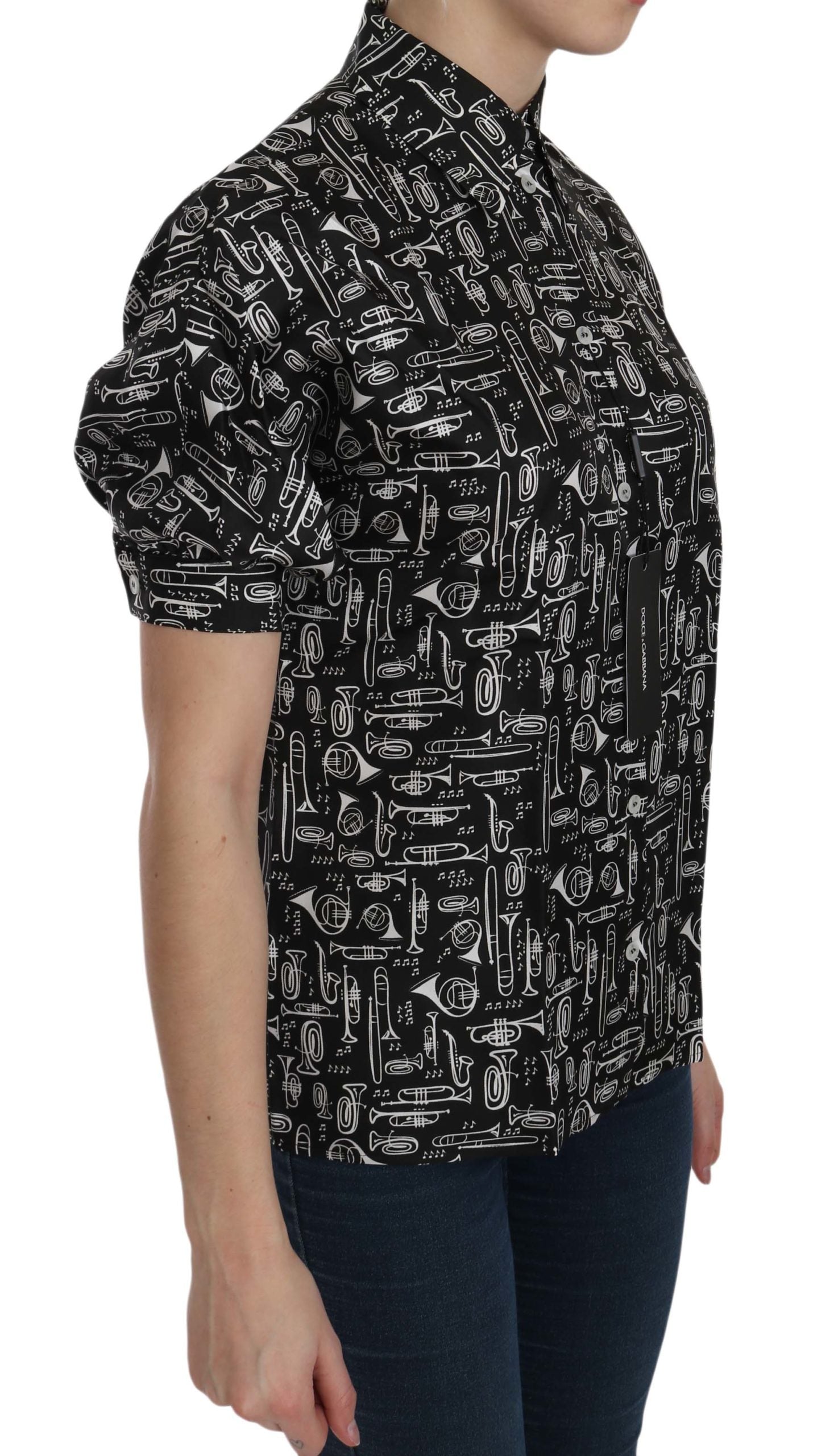 Dolce & Gabbana Elegant Musical Instrument Silk Top - ACCEXO