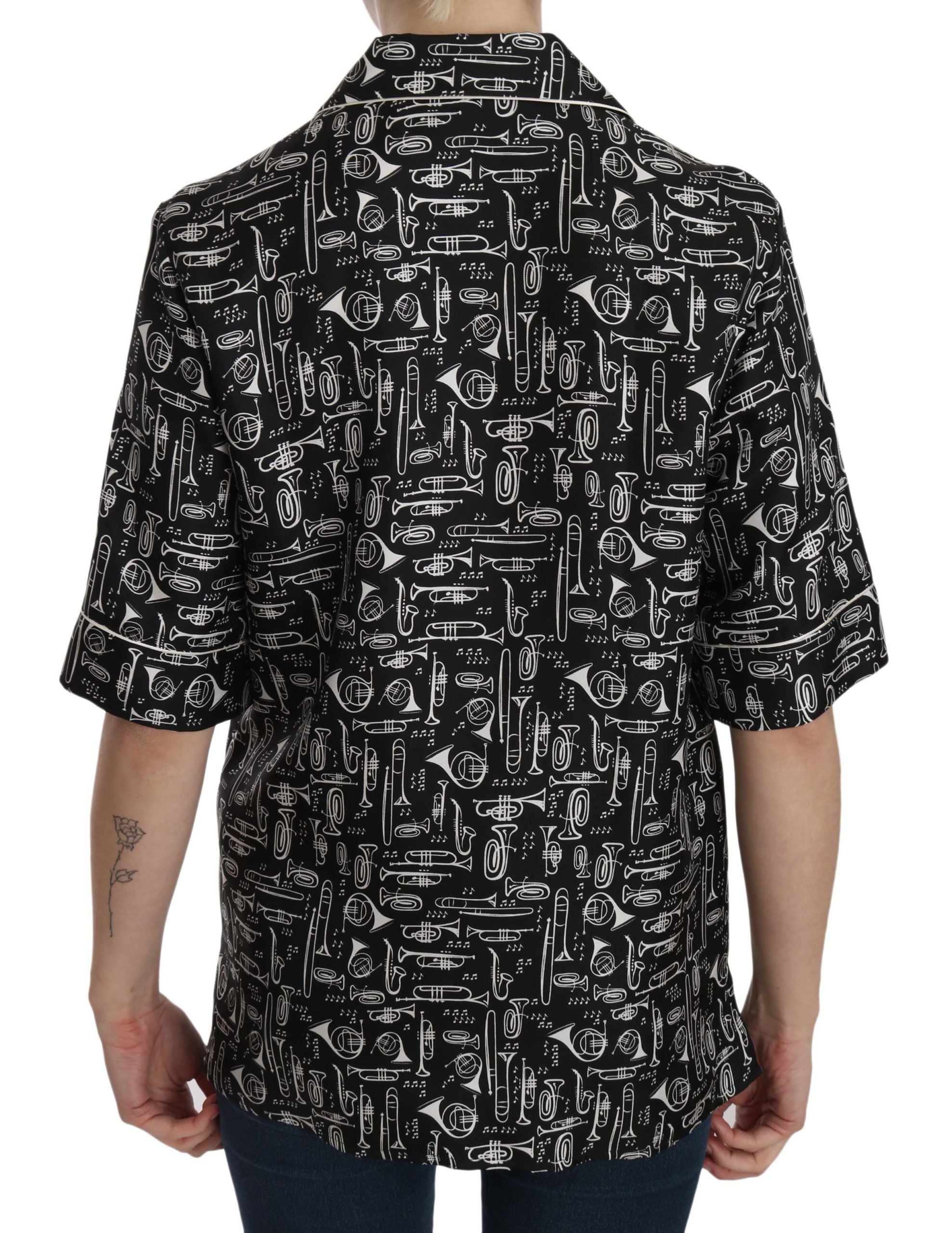 Dolce & Gabbana Musical Instrument Silk Collared Top - ACCEXO