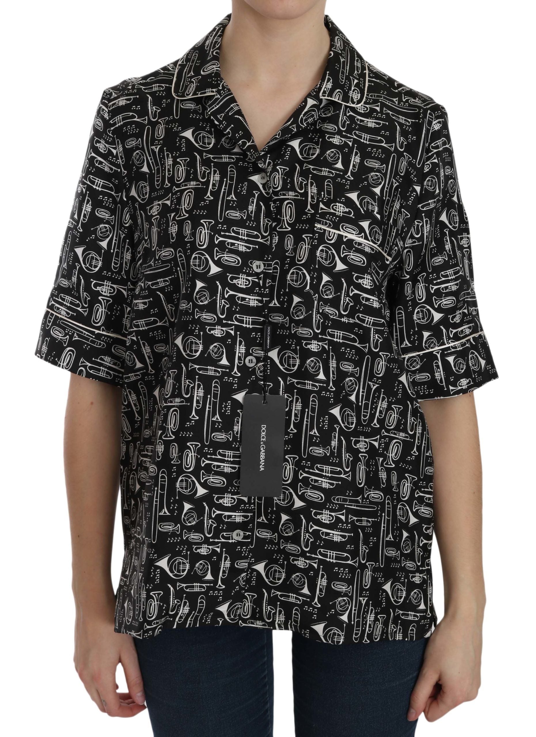 Dolce & Gabbana Musical Instrument Silk Collared Top - ACCEXO