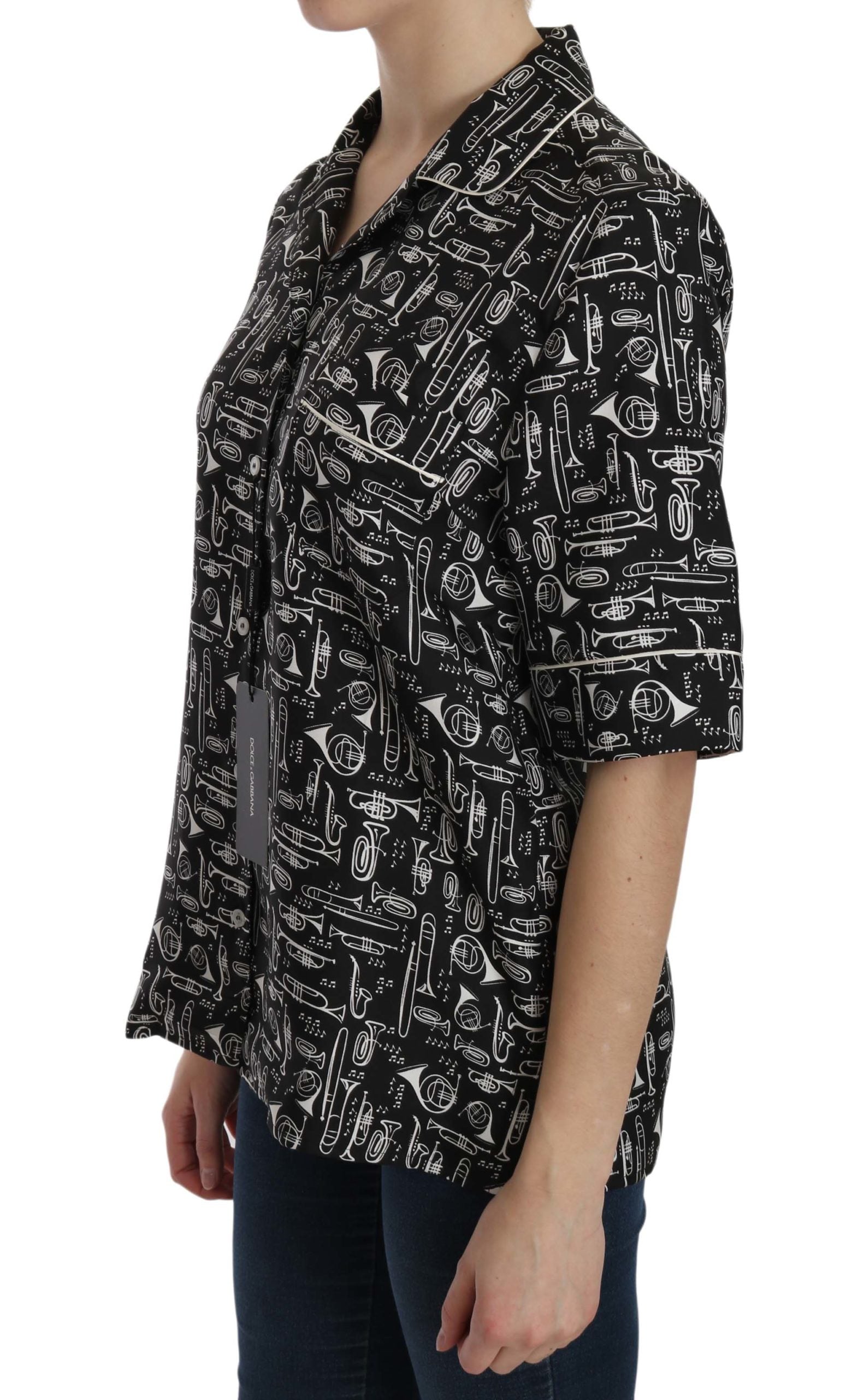 Dolce & Gabbana Musical Instrument Silk Collared Top - ACCEXO