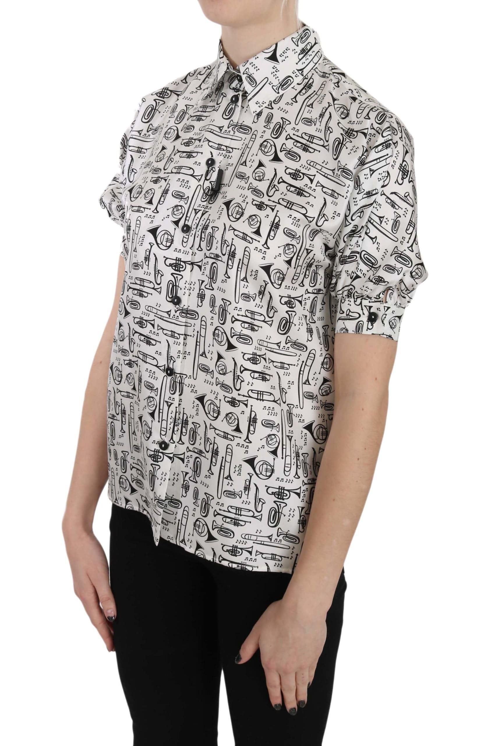 Dolce & Gabbana Elegant Trumpet Print Silk Blouse - ACCEXO