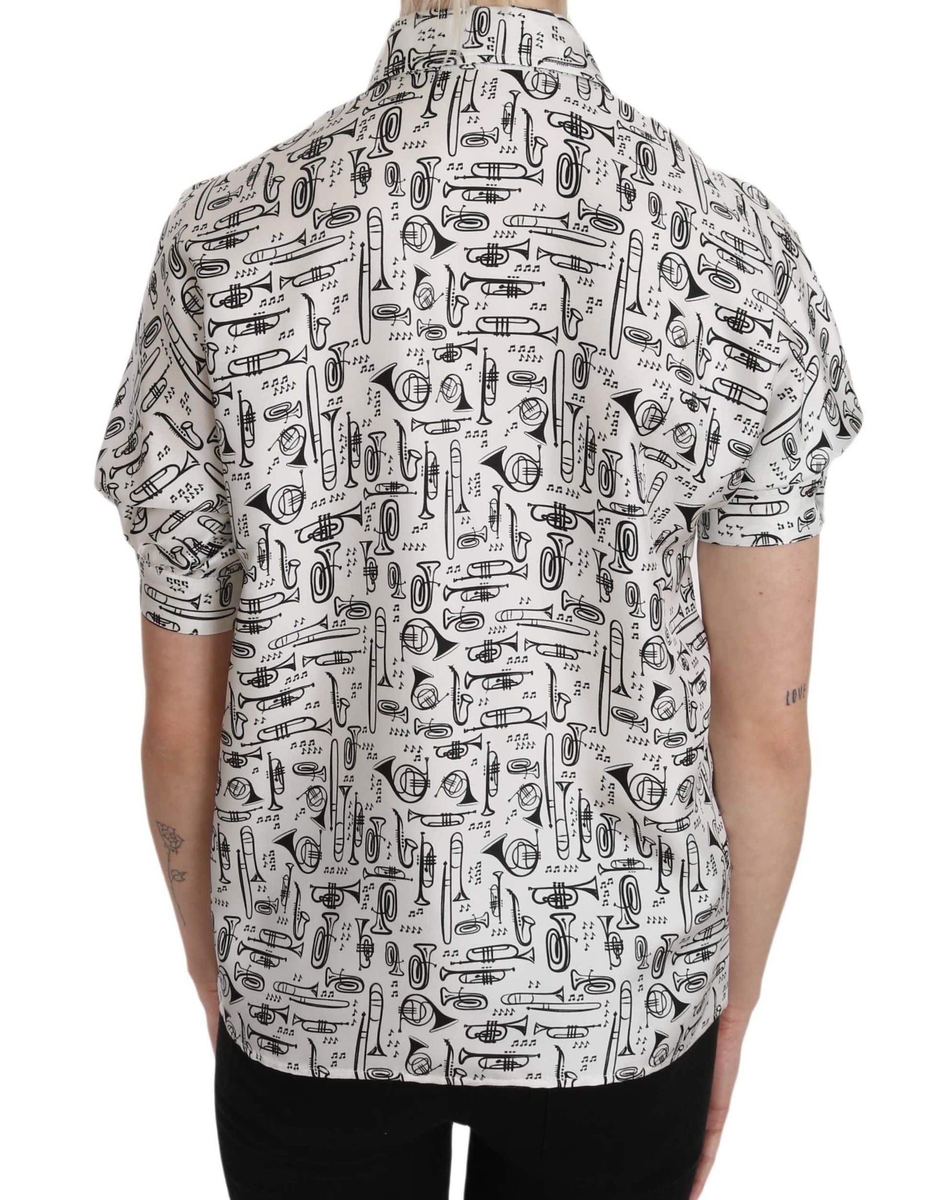 Dolce & Gabbana Elegant Trumpet Print Silk Blouse - ACCEXO