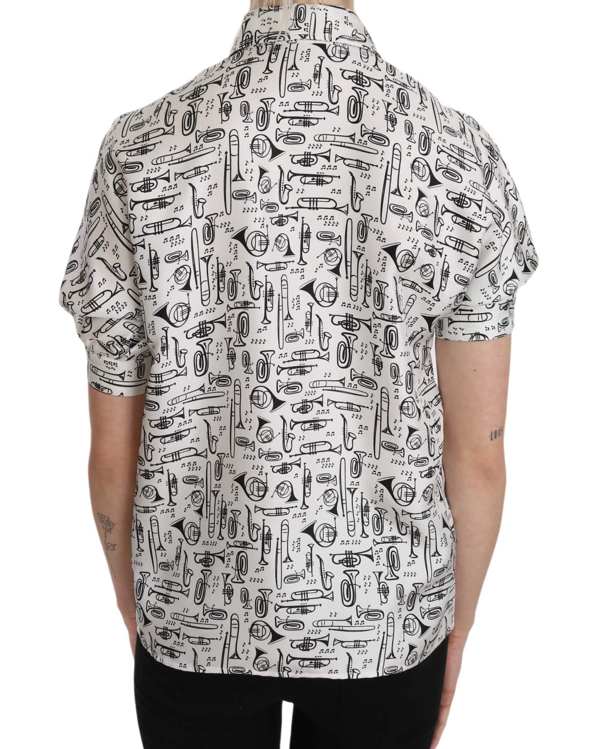 Dolce & Gabbana Elegant Trumpet Print Silk Blouse - ACCEXO