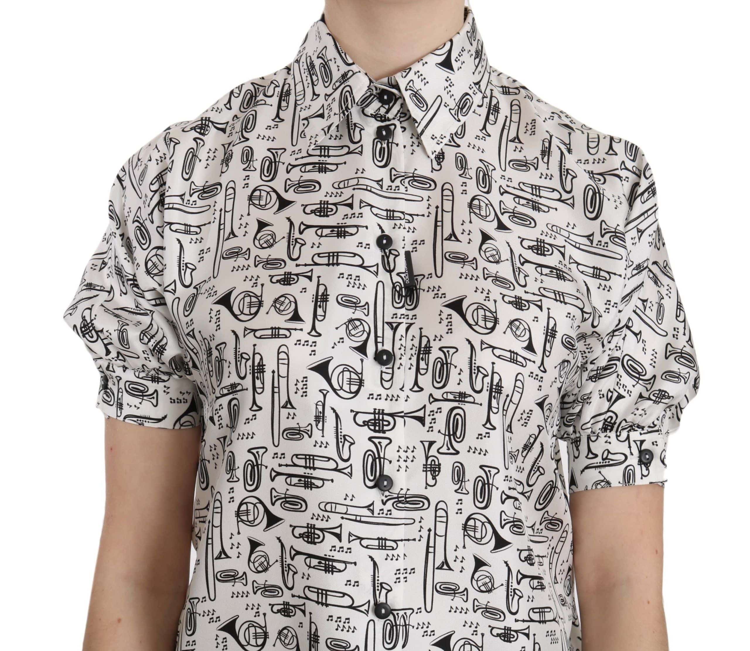 Dolce & Gabbana Elegant Trumpet Print Silk Blouse - ACCEXO