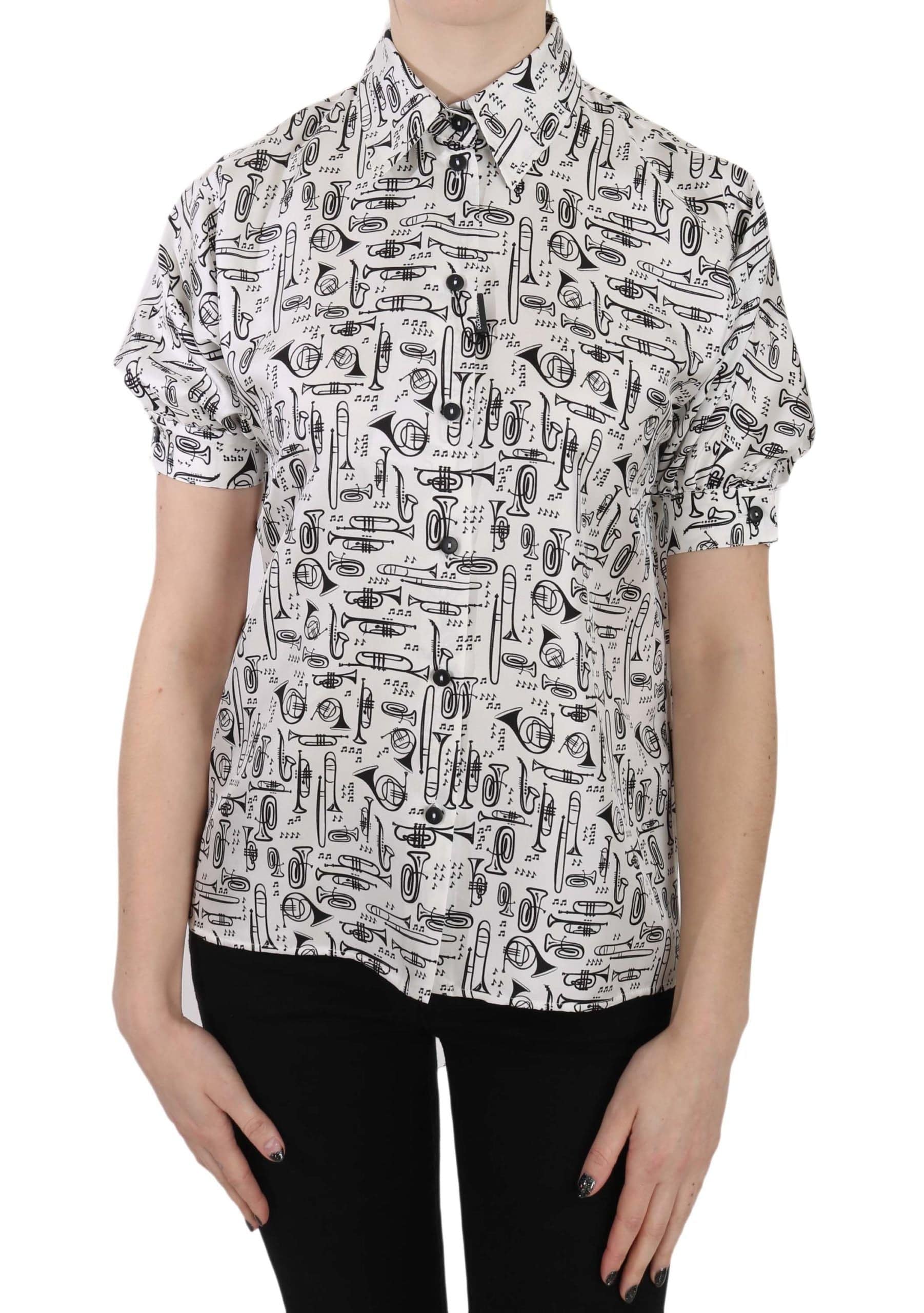 Dolce & Gabbana Elegant Trumpet Print Silk Blouse - ACCEXO