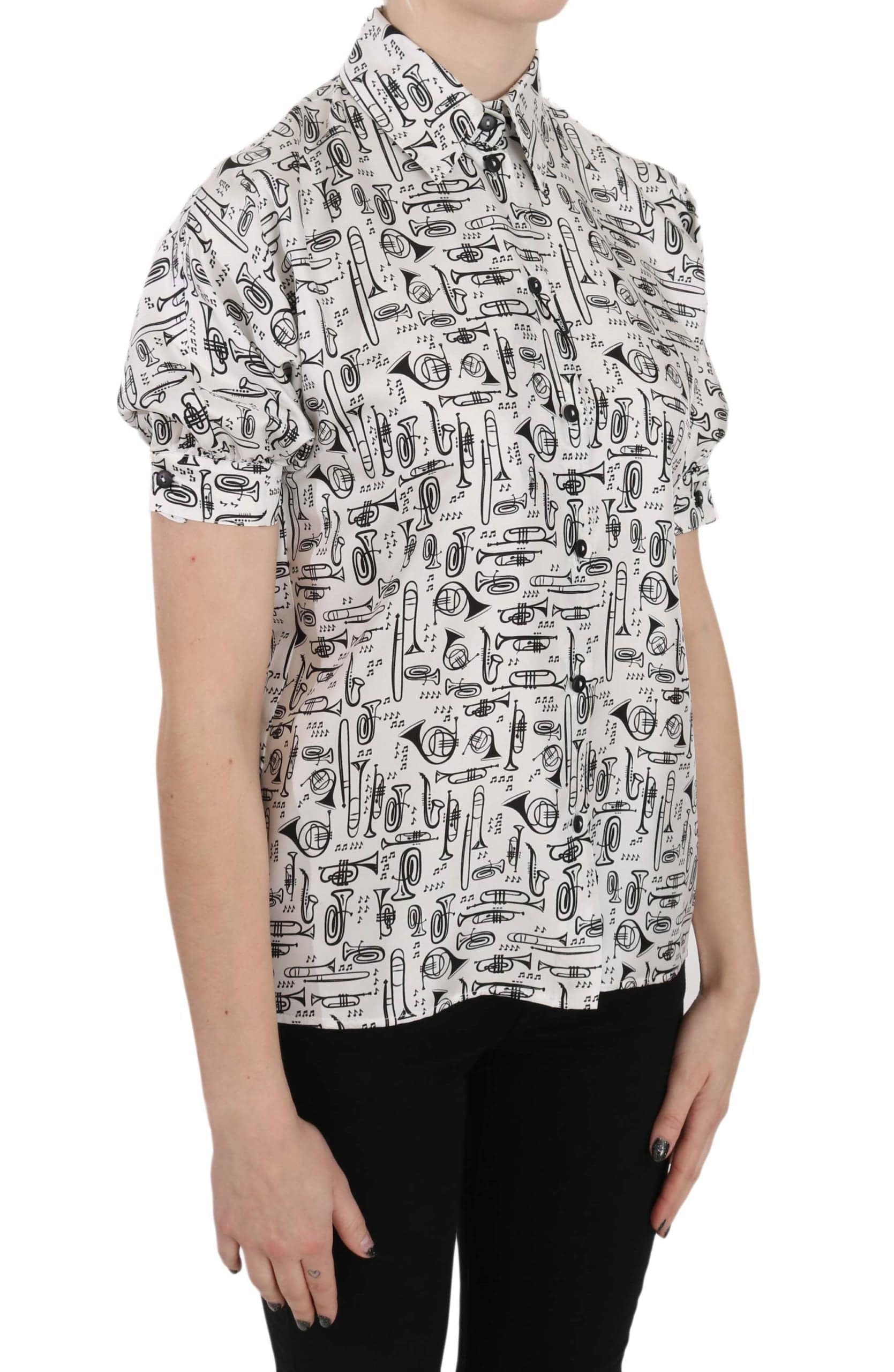 Dolce & Gabbana Elegant Trumpet Print Silk Blouse - ACCEXO
