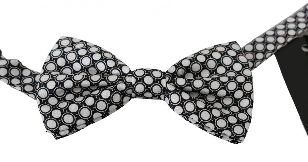 Dolce & Gabbana Elegant Black White Circle Silk Bow Tie