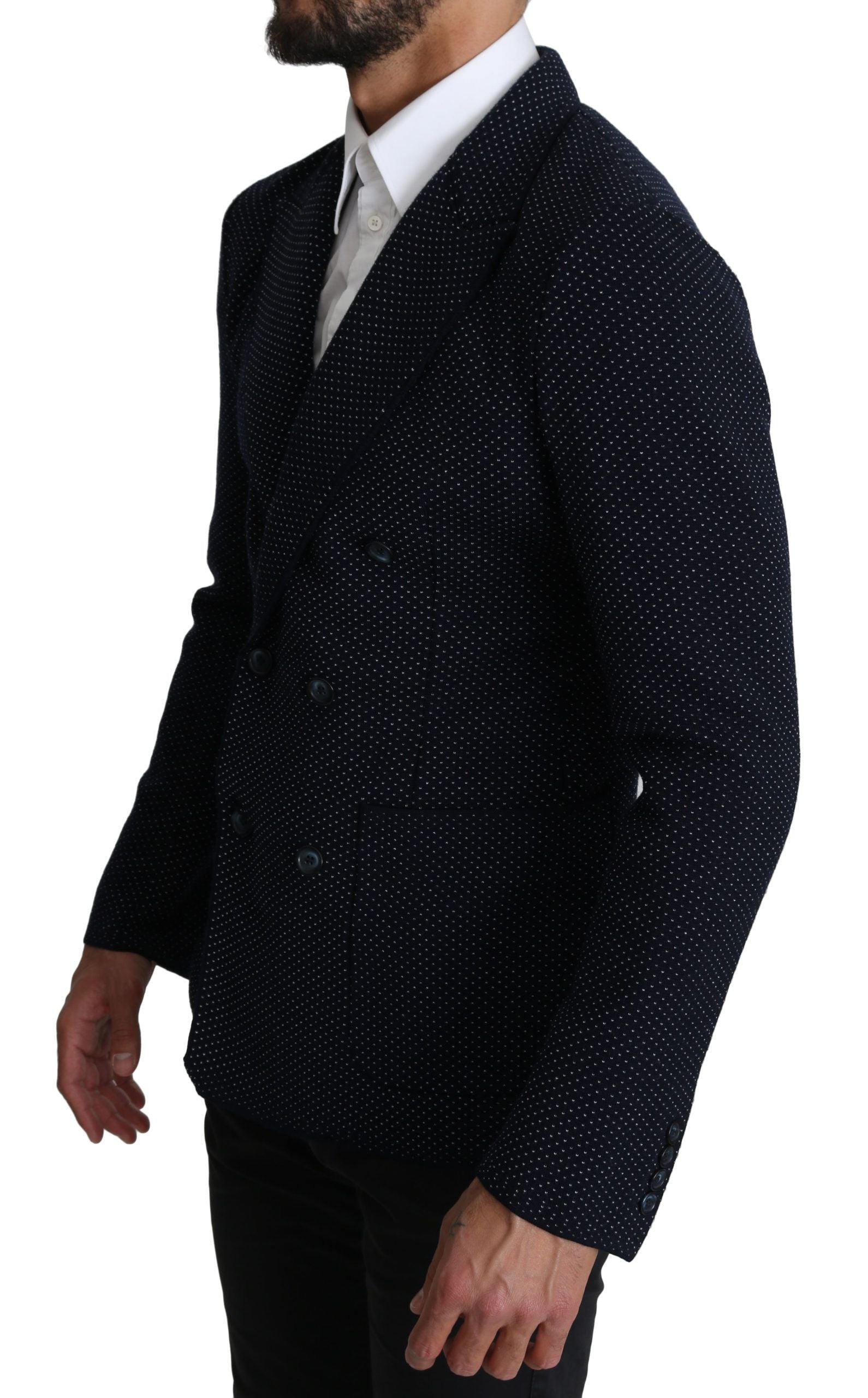 Dolce & Gabbana Elegant Dark Blue Dotted Slim-Fit Blazer - ACCEXO