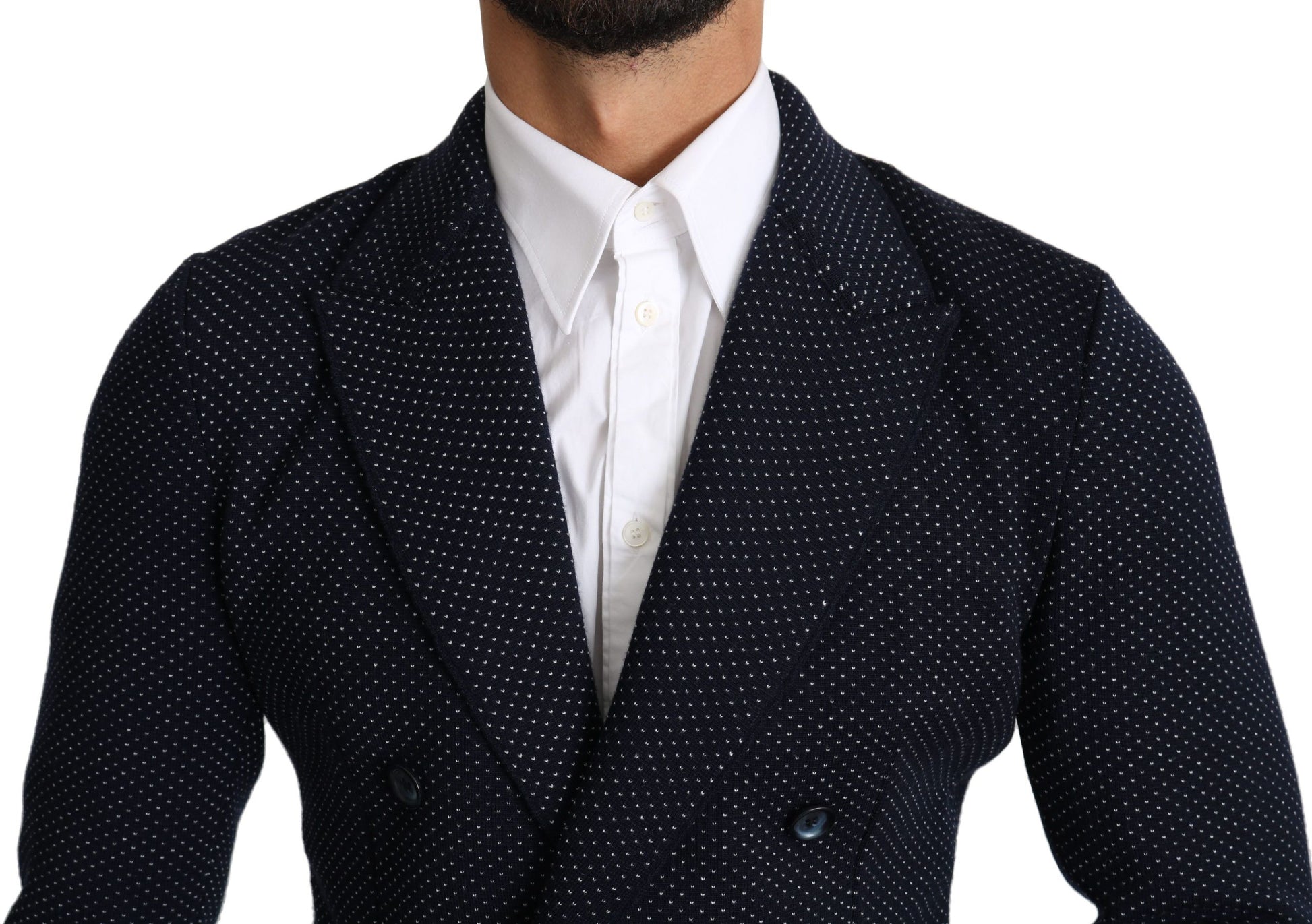 Dolce & Gabbana Elegant Dark Blue Dotted Slim-Fit Blazer - ACCEXO
