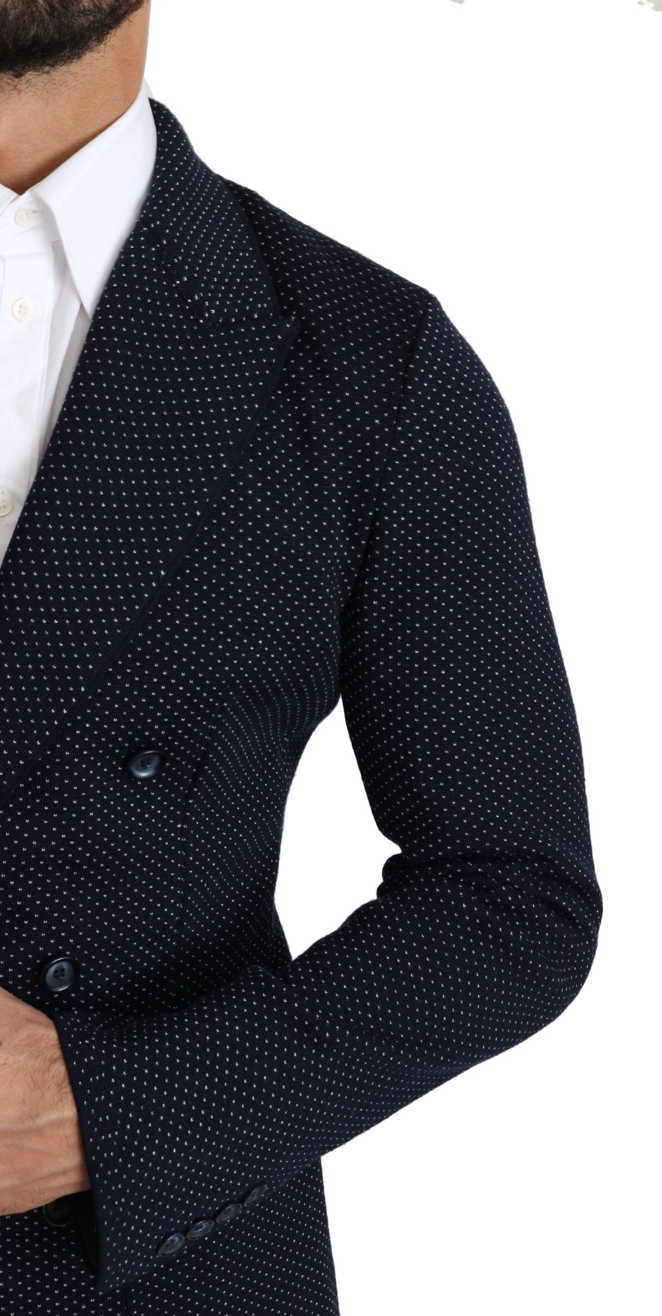 Dolce & Gabbana Elegant Dark Blue Dotted Slim-Fit Blazer - ACCEXO