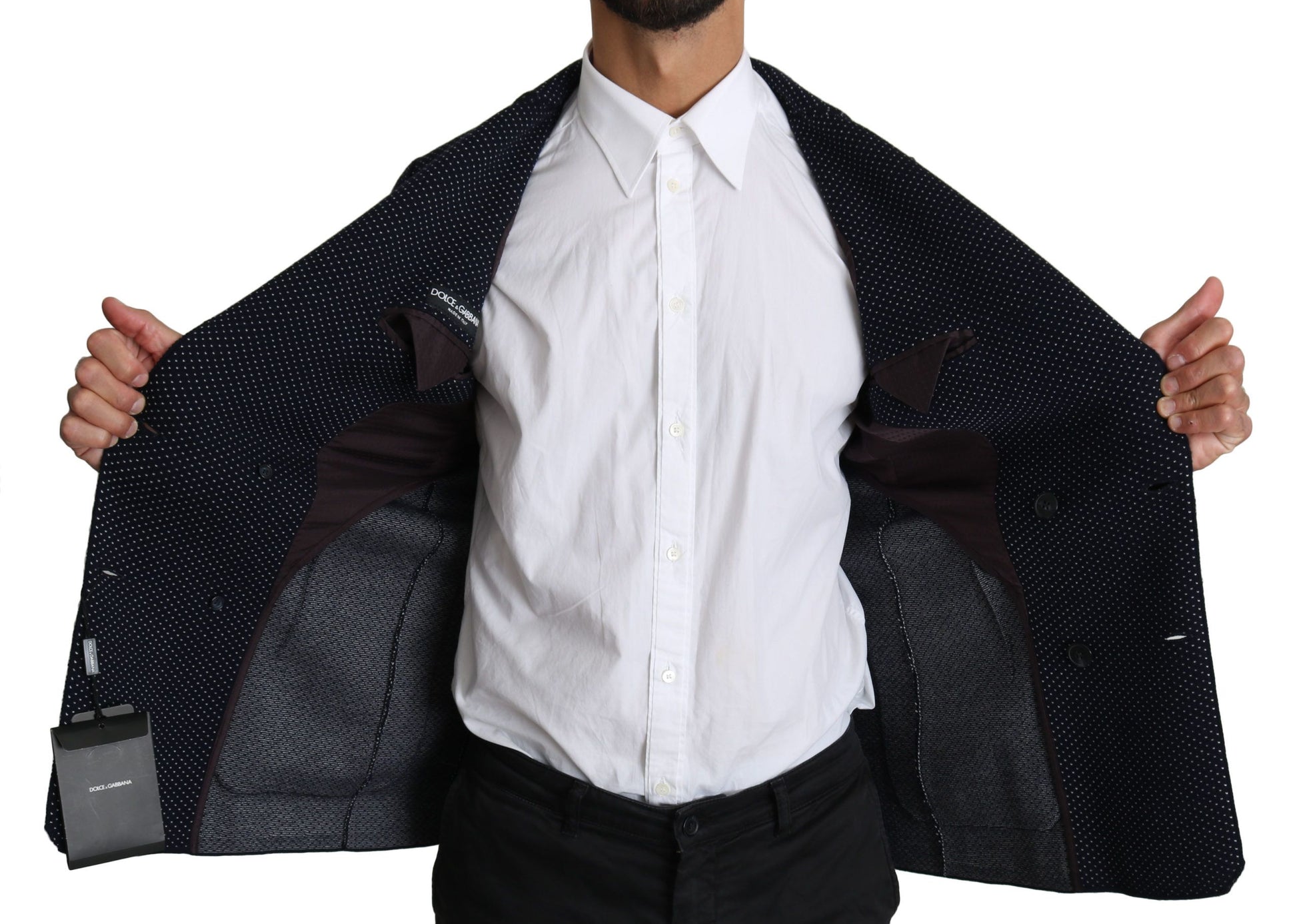 Dolce & Gabbana Elegant Dark Blue Dotted Slim-Fit Blazer - ACCEXO