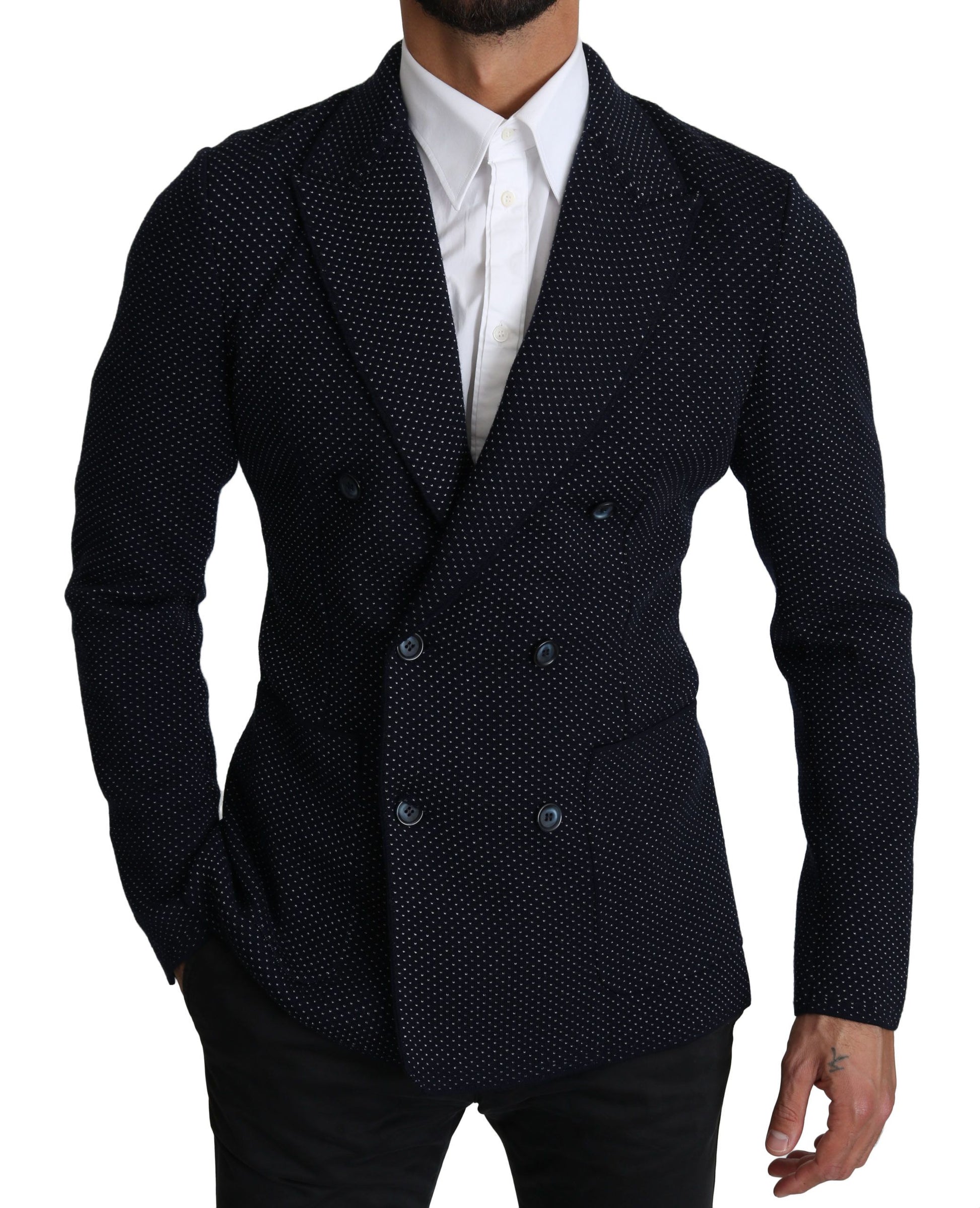 Dolce & Gabbana Elegant Dark Blue Dotted Slim-Fit Blazer - ACCEXO