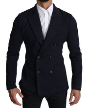 Dolce & Gabbana Elegant Dark Blue Dotted Slim-Fit Blazer - ACCEXO