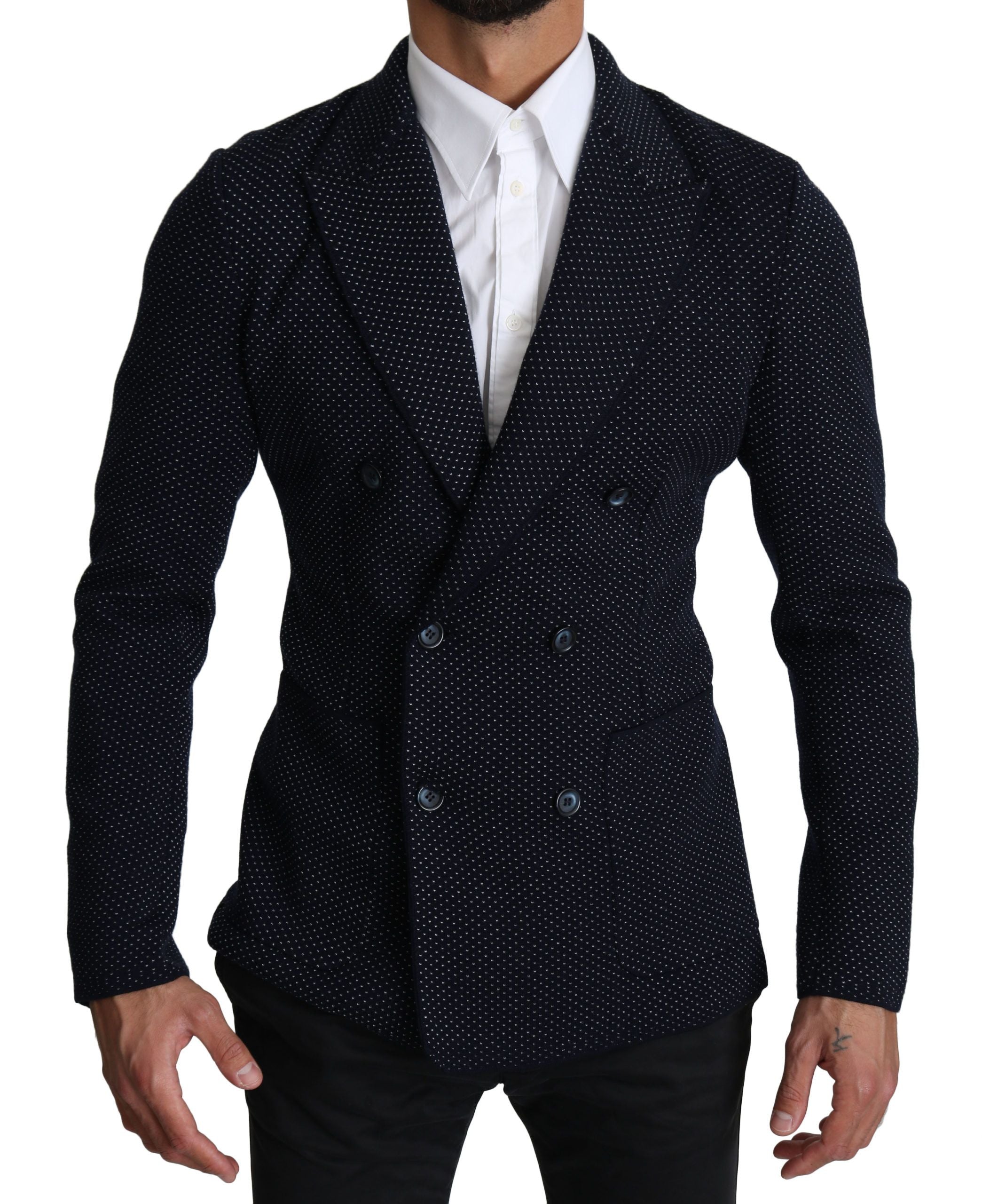 Dolce & Gabbana Elegant Dark Blue Dotted Slim-Fit Blazer - ACCEXO