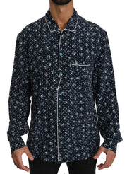 Dolce & Gabbana Silken Elegance: Blue Skull Print Lounge Shirt - ACCEXO