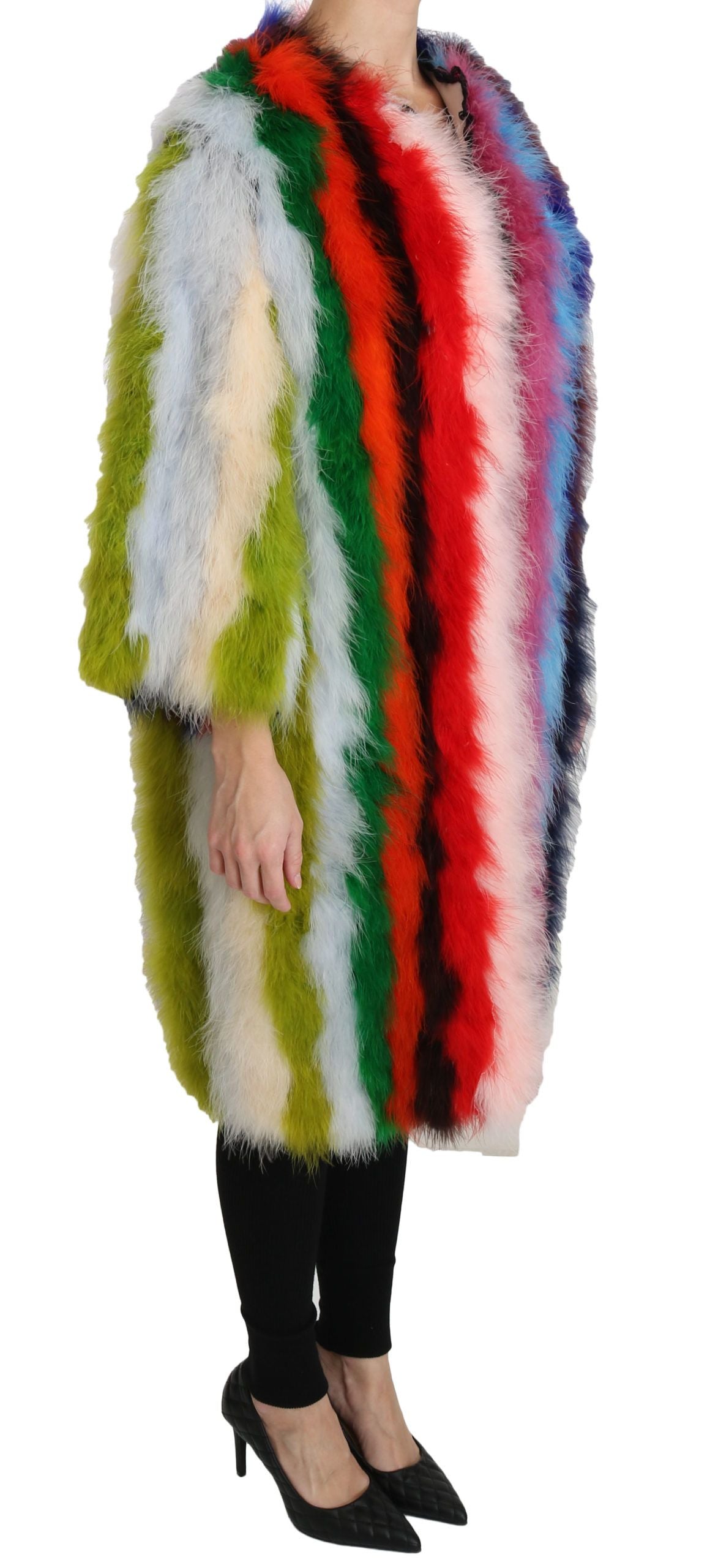 Dolce & Gabbana Elegant Multicolor Feather Long Coat Jacket - ACCEXO