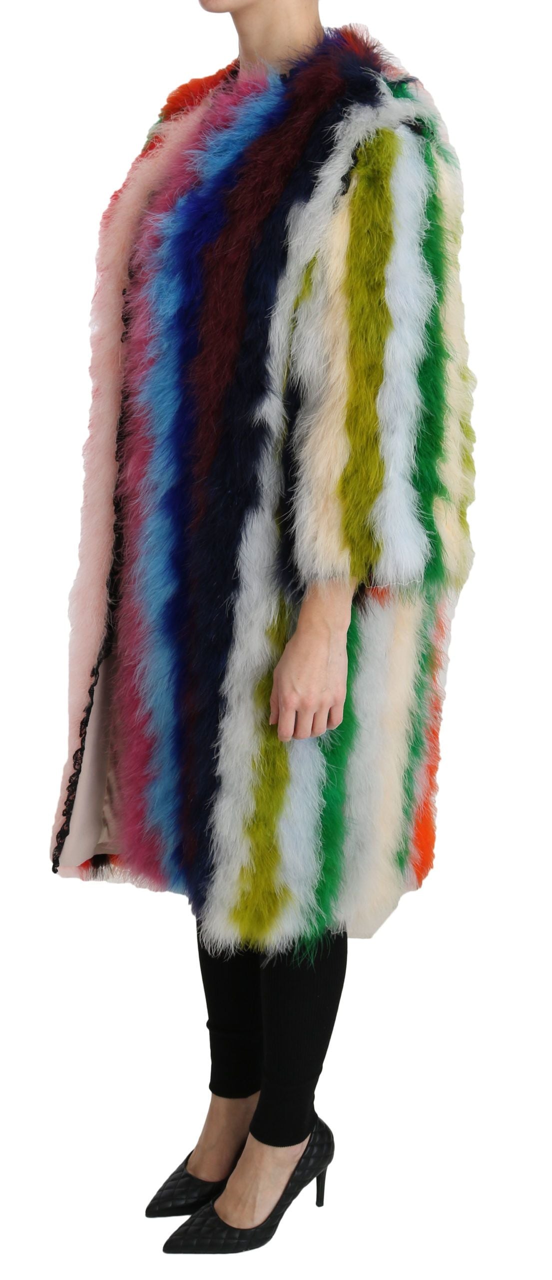 Dolce & Gabbana Elegant Multicolor Feather Long Coat Jacket - ACCEXO