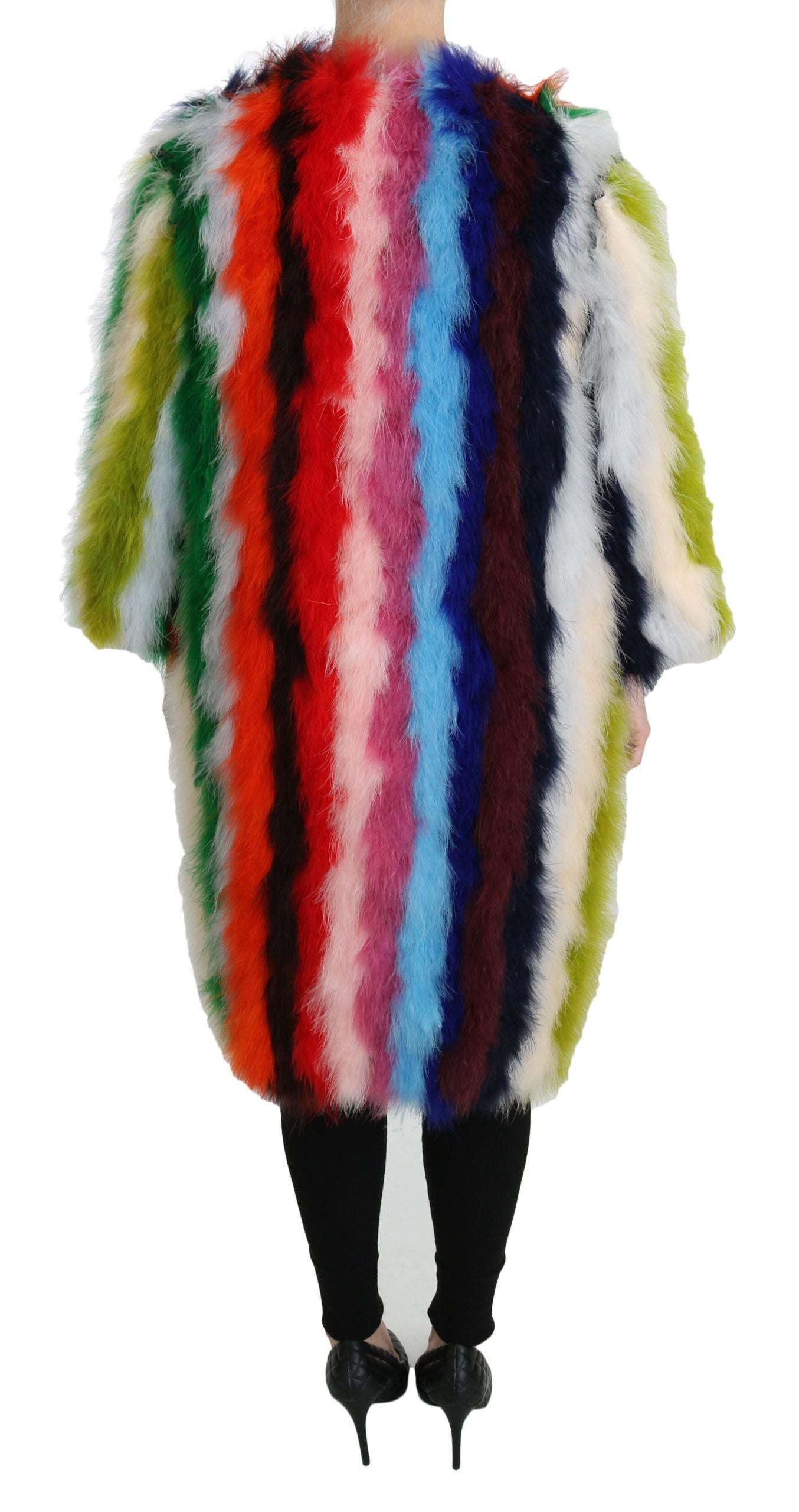 Dolce & Gabbana Elegant Multicolor Feather Long Coat Jacket - ACCEXO
