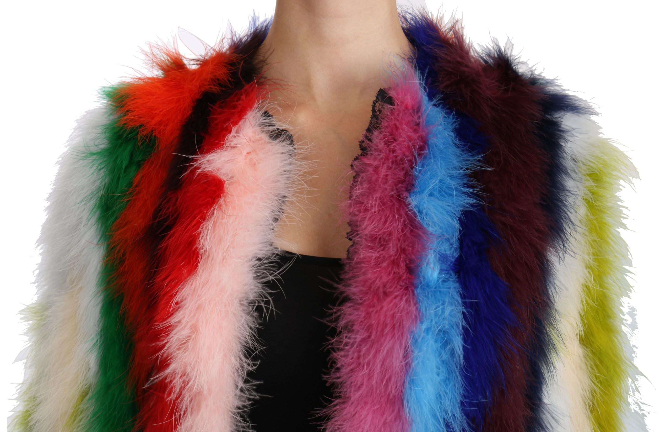 Dolce & Gabbana Elegant Multicolor Feather Long Coat Jacket - ACCEXO