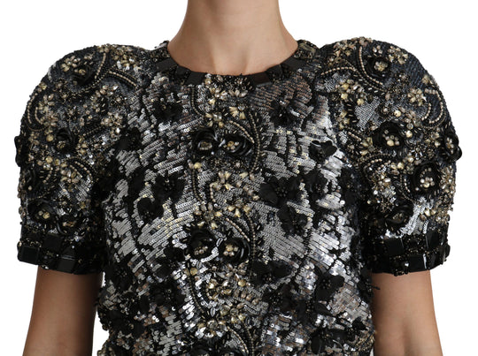 Dolce & Gabbana Sequined Crystal Embellished Crew Neck Top