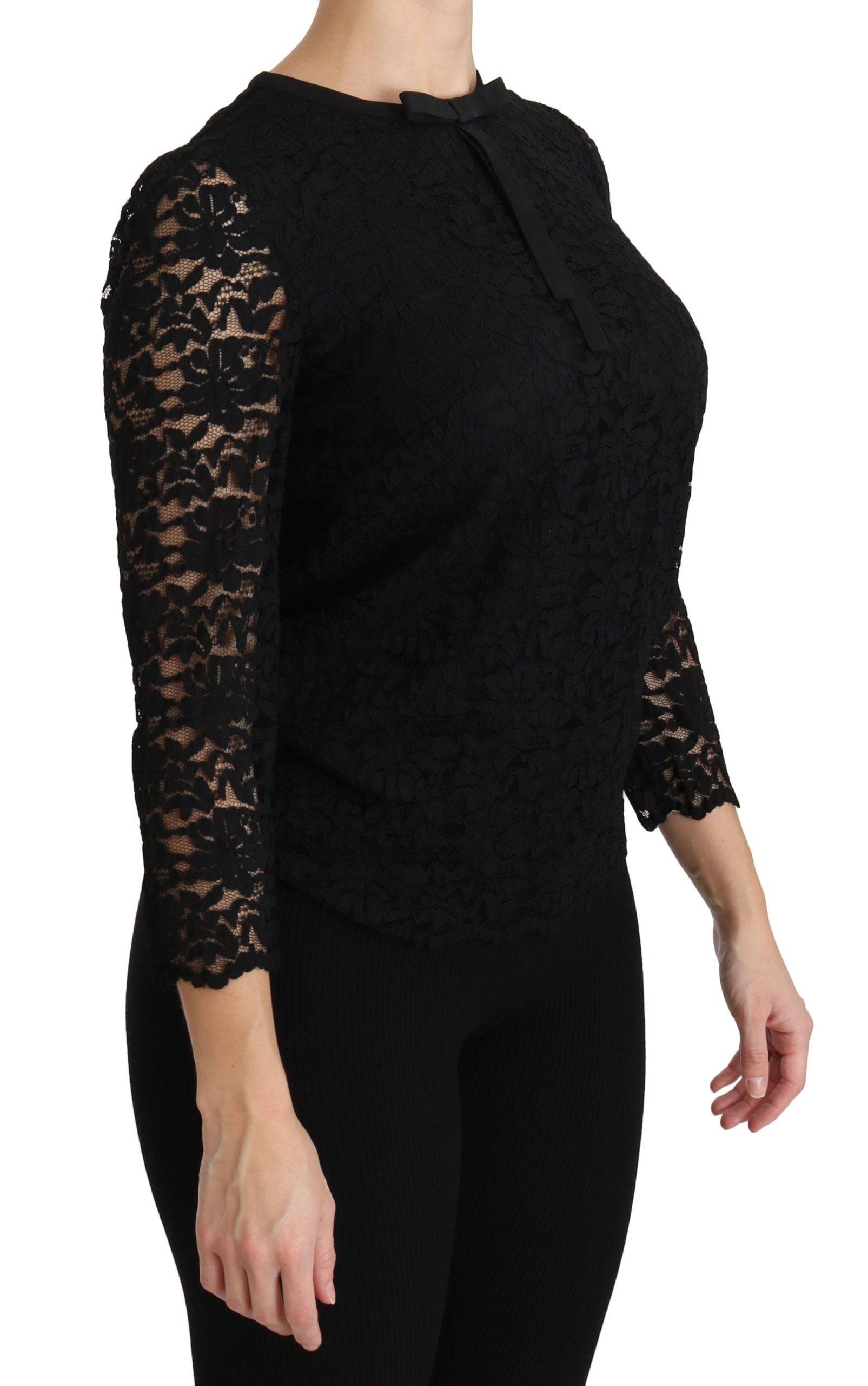Dolce & Gabbana Elegant Black Lace Crew Neck Blouse - ACCEXO