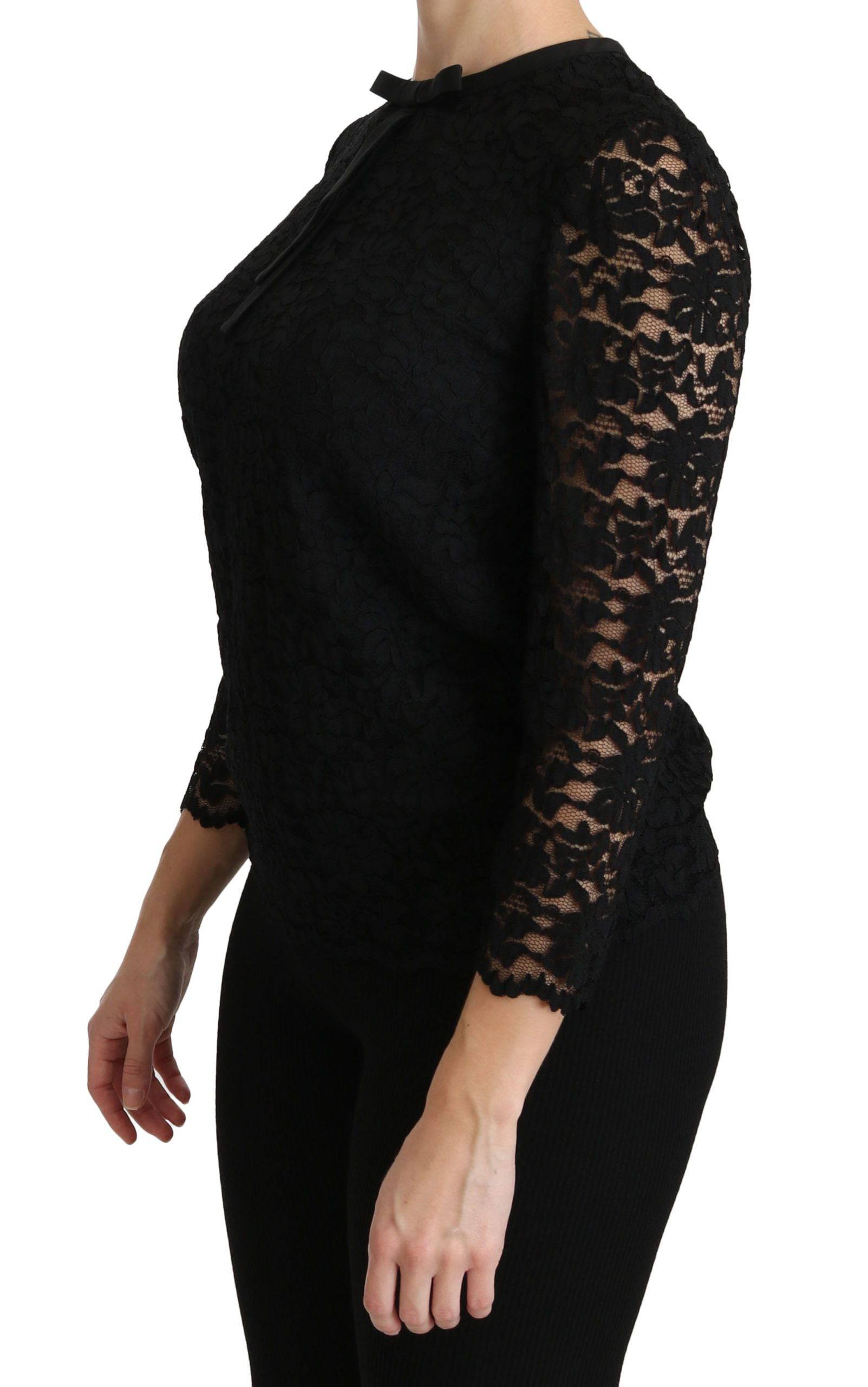 Dolce & Gabbana Elegant Black Lace Crew Neck Blouse - ACCEXO