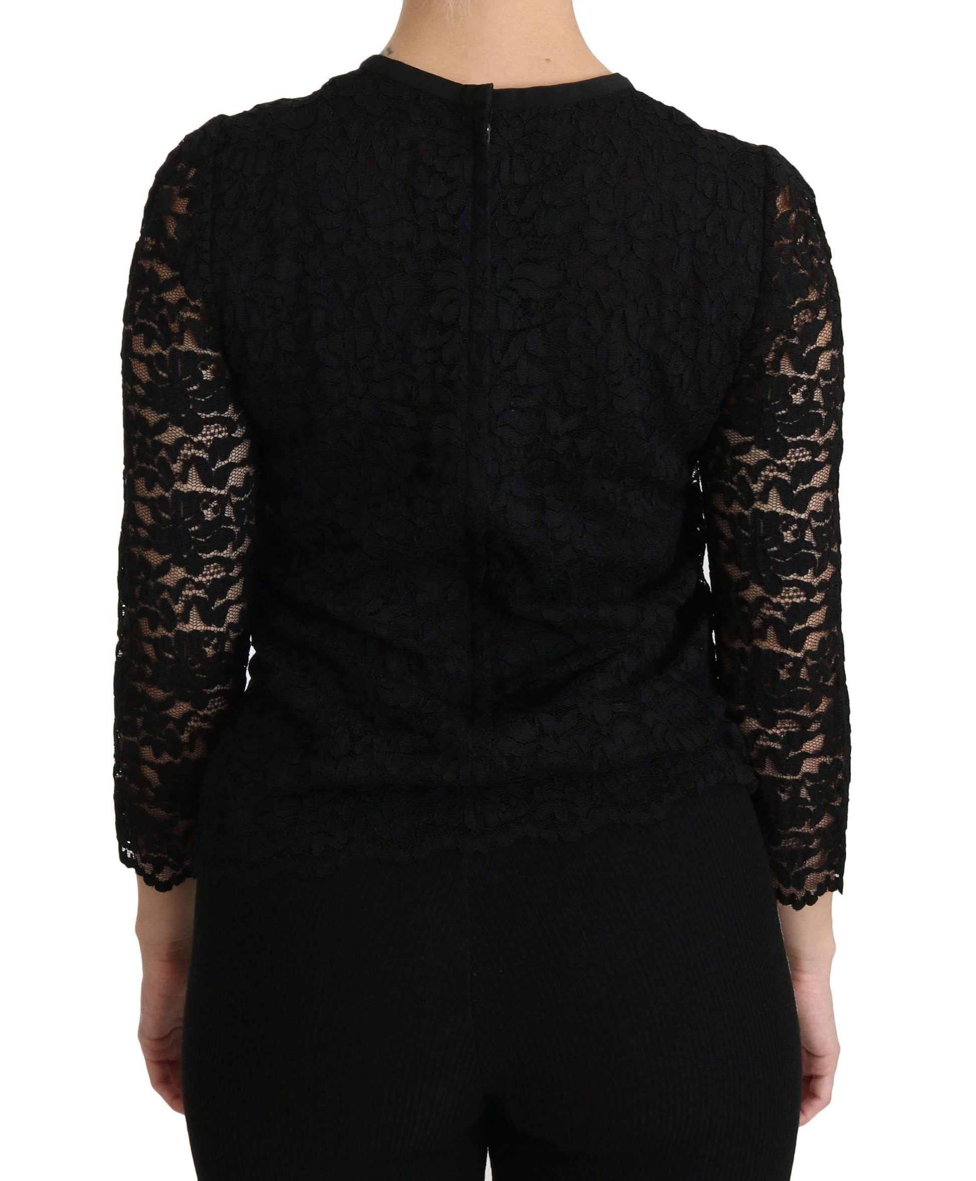 Dolce & Gabbana Elegant Black Lace Crew Neck Blouse - ACCEXO
