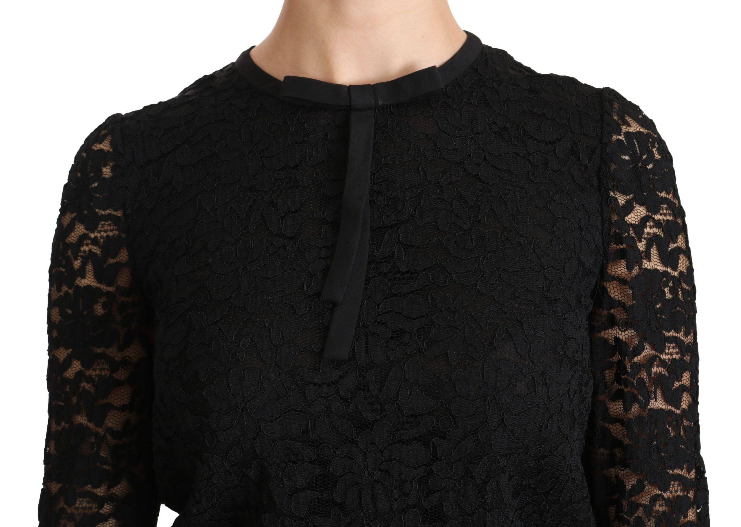 Dolce & Gabbana Elegant Black Lace Crew Neck Blouse - ACCEXO