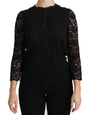 Dolce & Gabbana Elegant Black Lace Crew Neck Blouse - ACCEXO