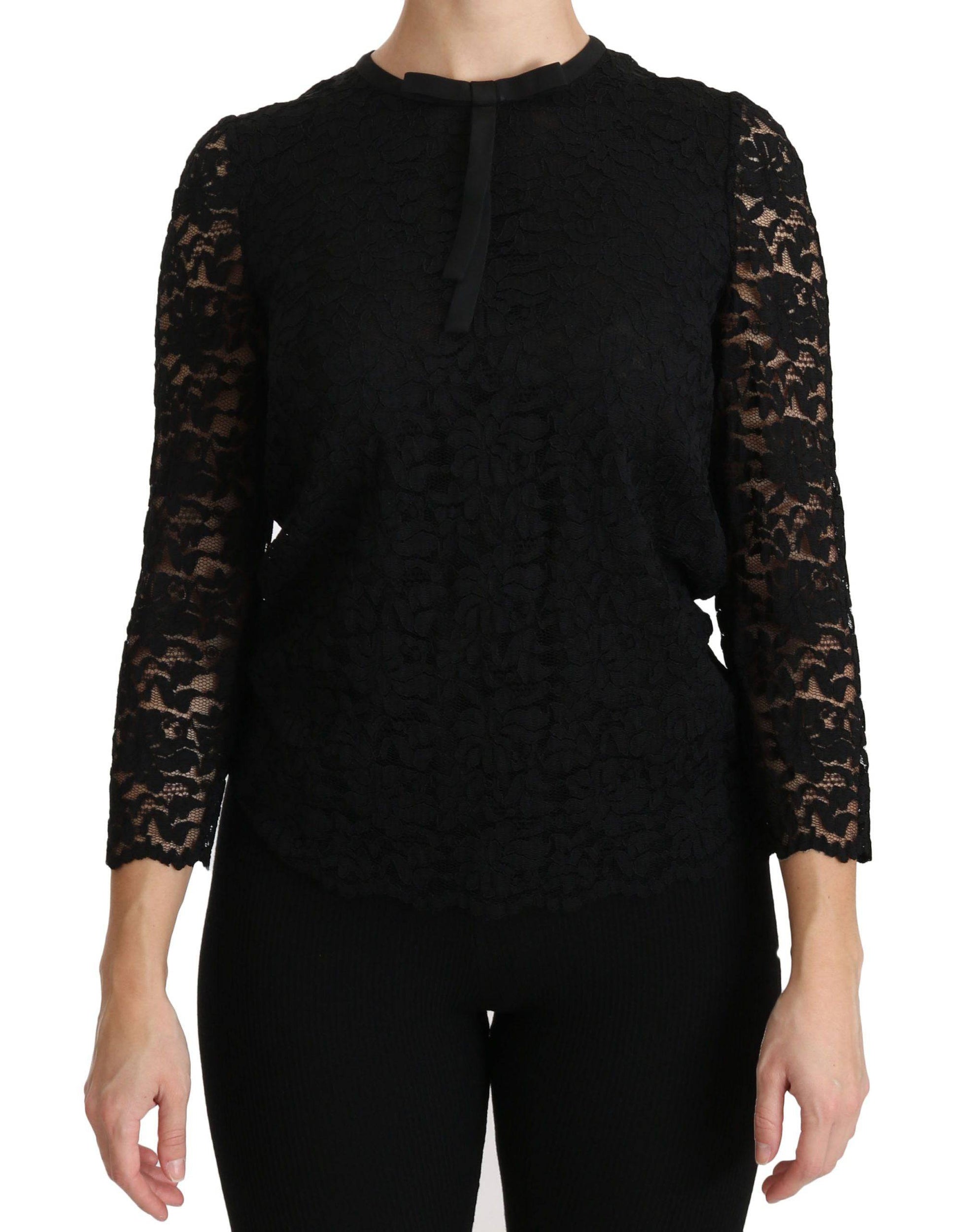 Dolce & Gabbana Elegant Black Lace Crew Neck Blouse - ACCEXO