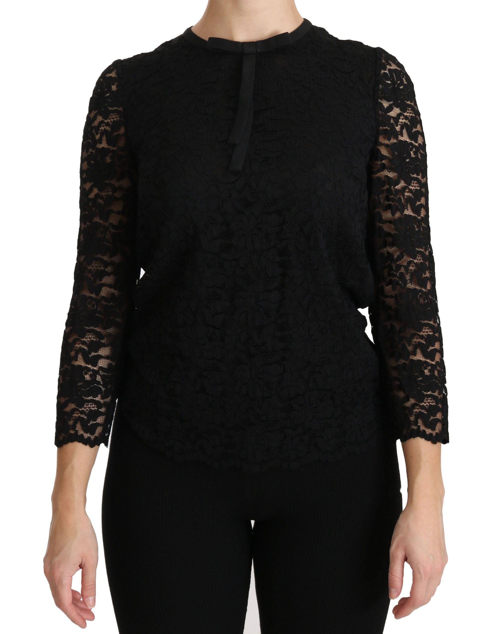 Dolce & Gabbana Elegant Black Lace Crew Neck Blouse - ACCEXO