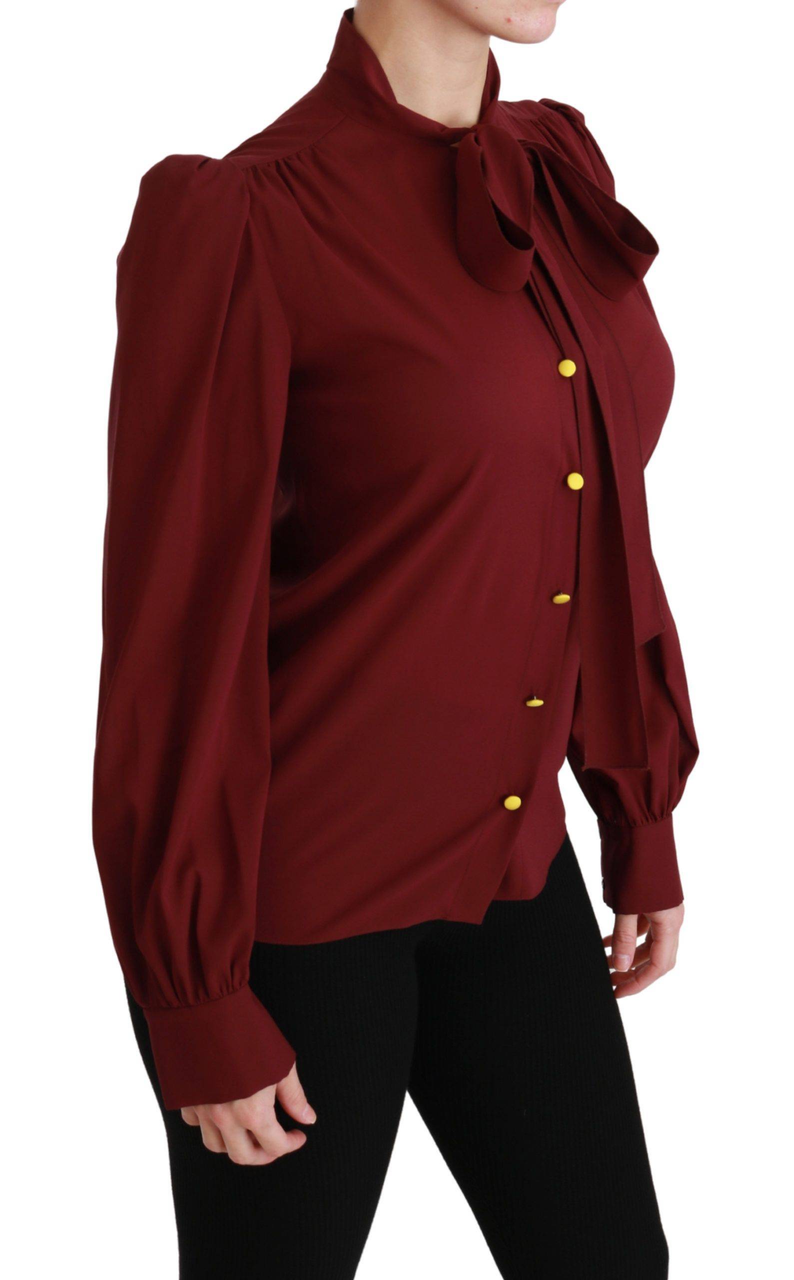 Dolce & Gabbana Elegant Maroon Silk Blend Polo Blouse - ACCEXO