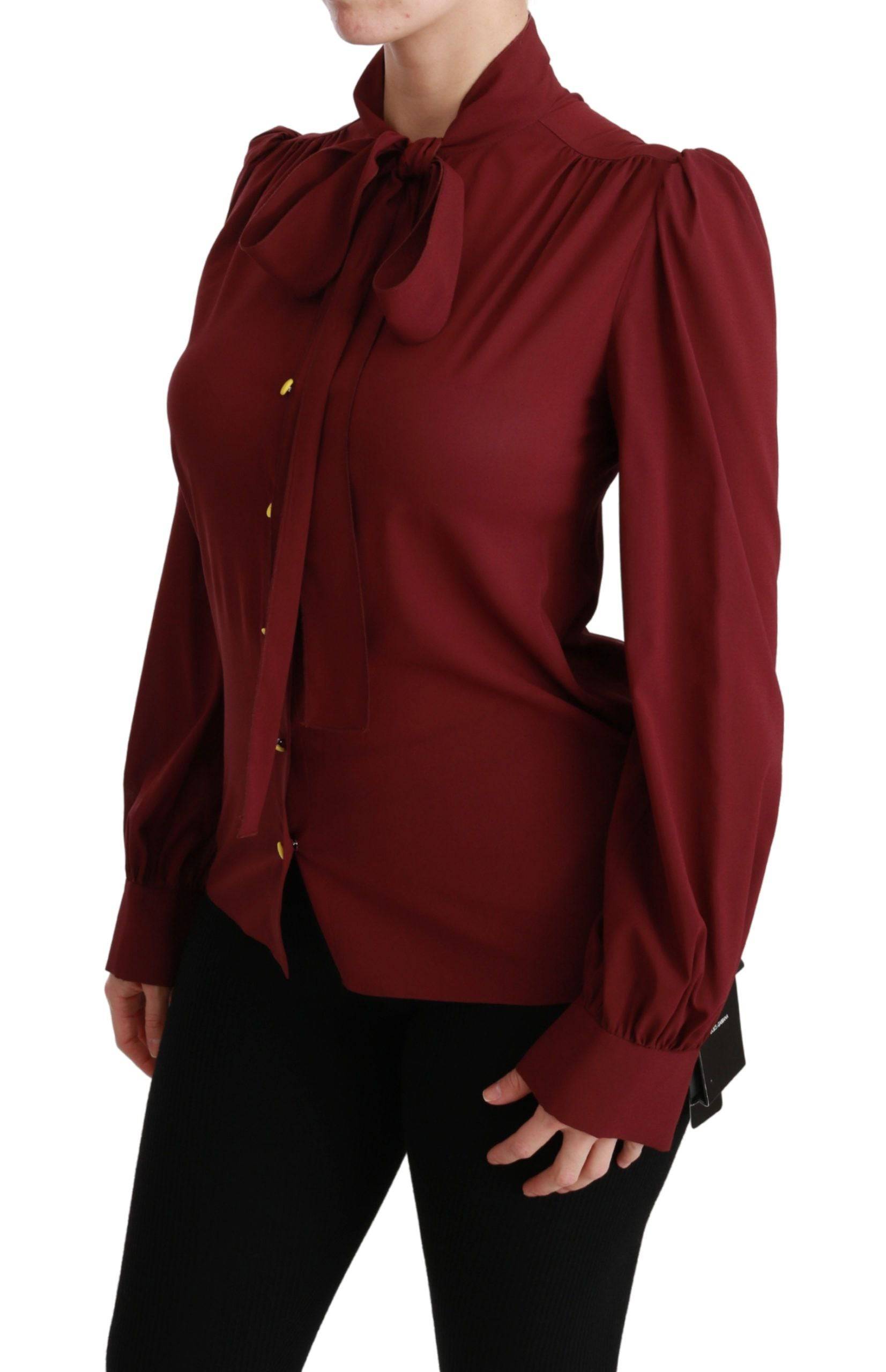 Dolce & Gabbana Elegant Maroon Silk Blend Polo Blouse - ACCEXO