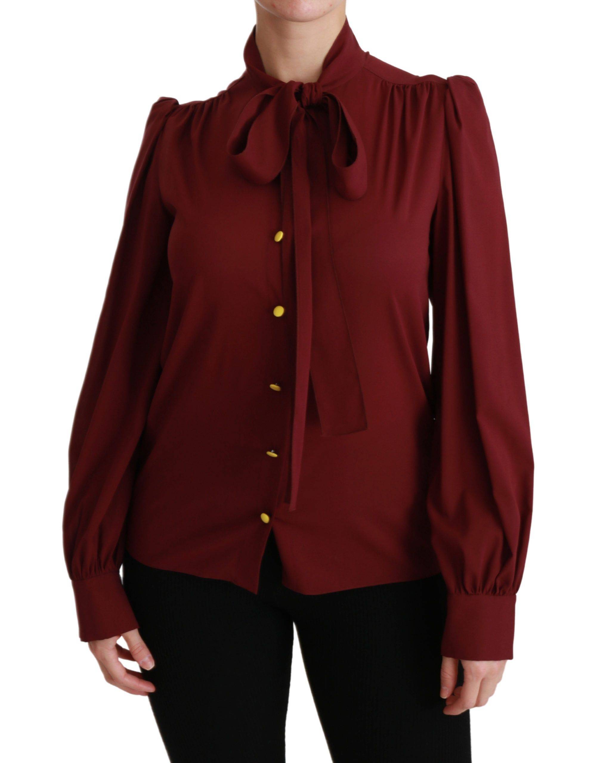 Dolce & Gabbana Elegant Maroon Silk Blend Polo Blouse - ACCEXO