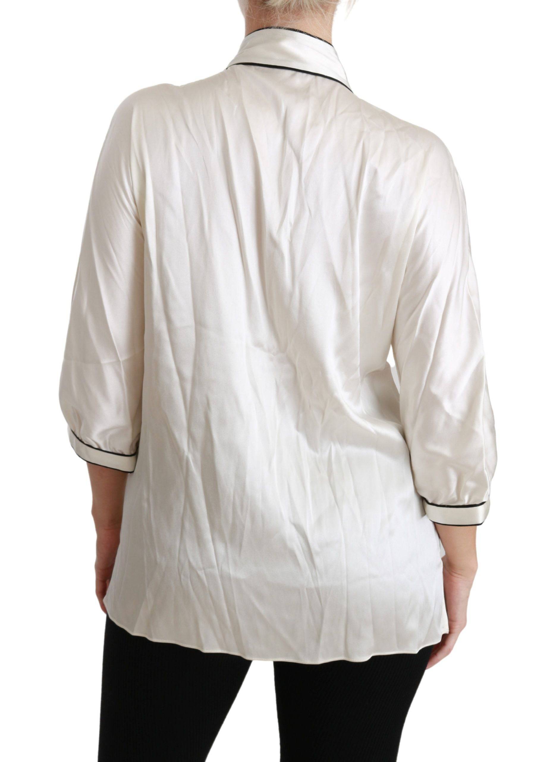 Dolce & Gabbana Elegant Beige Silk Blouse with Bow Scarf - ACCEXO