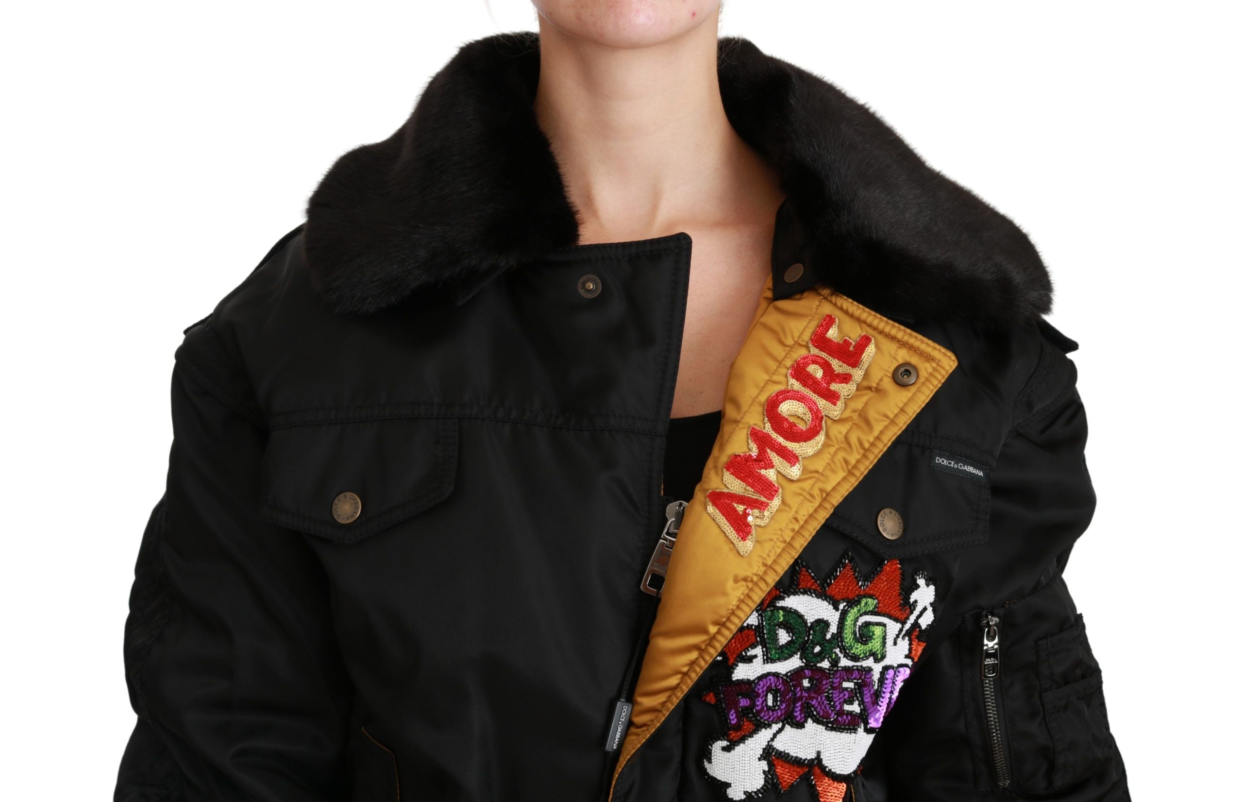Dolce & Gabbana Elegant Black Bomber Jacket with Detachable Features - ACCEXO