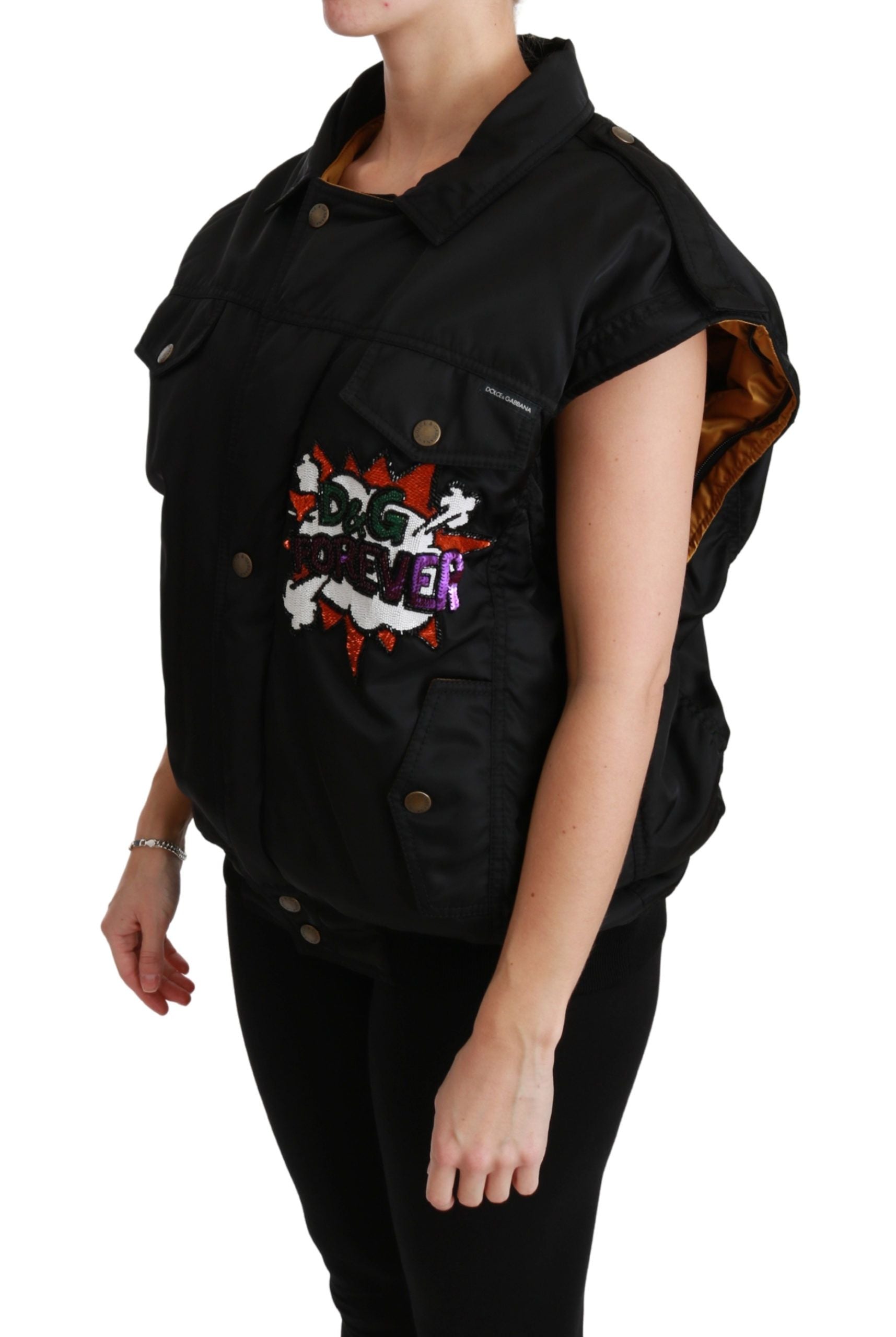 Dolce & Gabbana Elegant Black Bomber Jacket with Detachable Features - ACCEXO