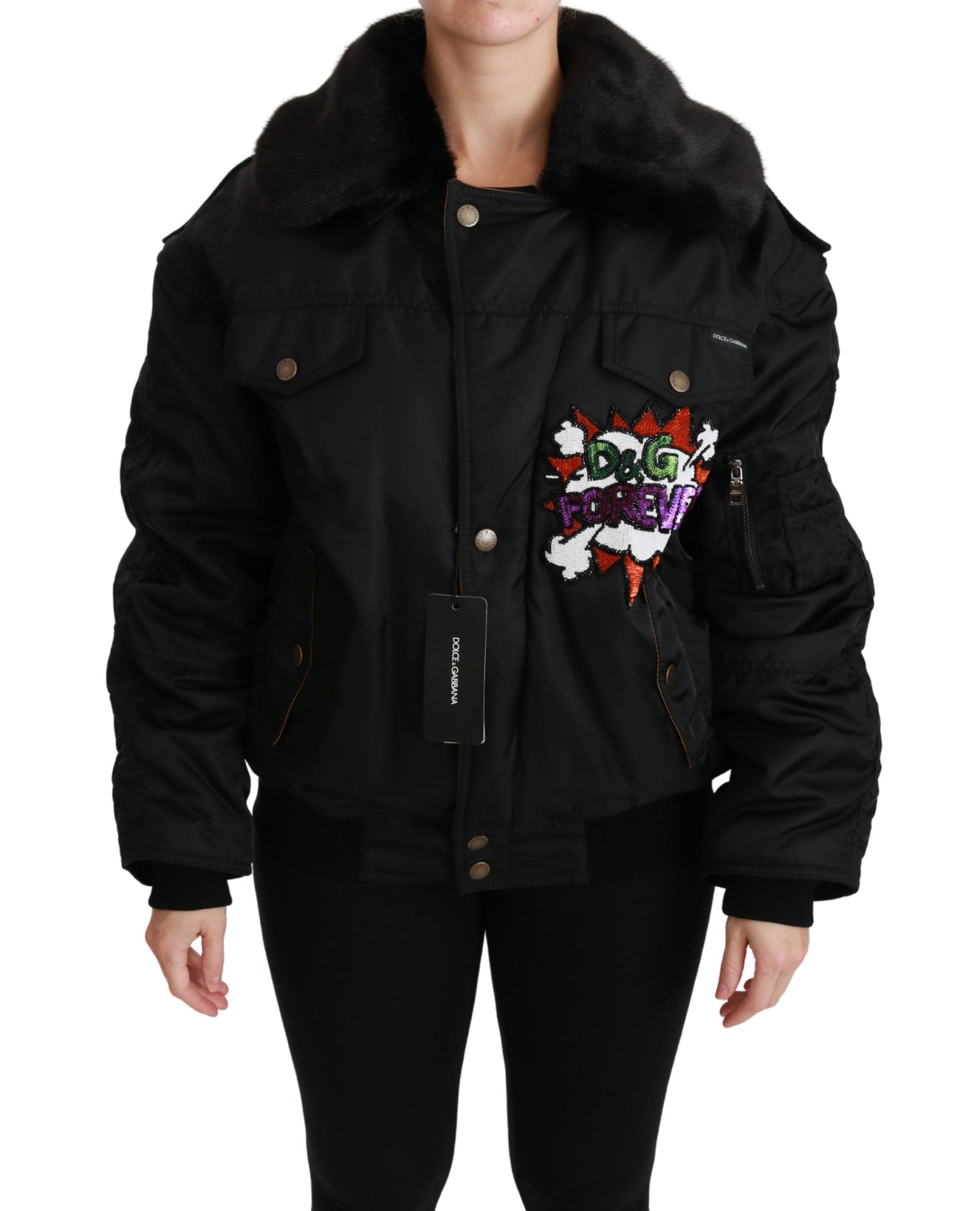 Dolce & Gabbana Elegant Black Bomber Jacket with Detachable Features - ACCEXO