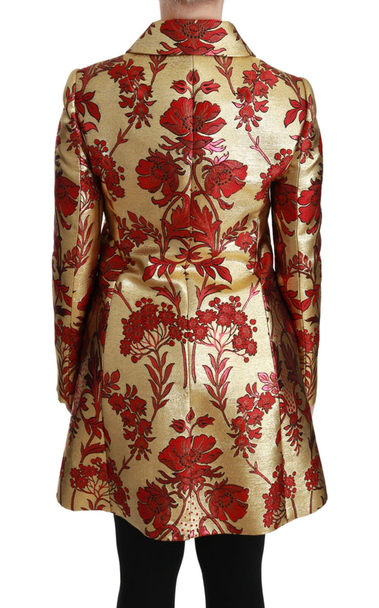 Dolce & Gabbana Elegant Gold Floral Brocade Trench Coat