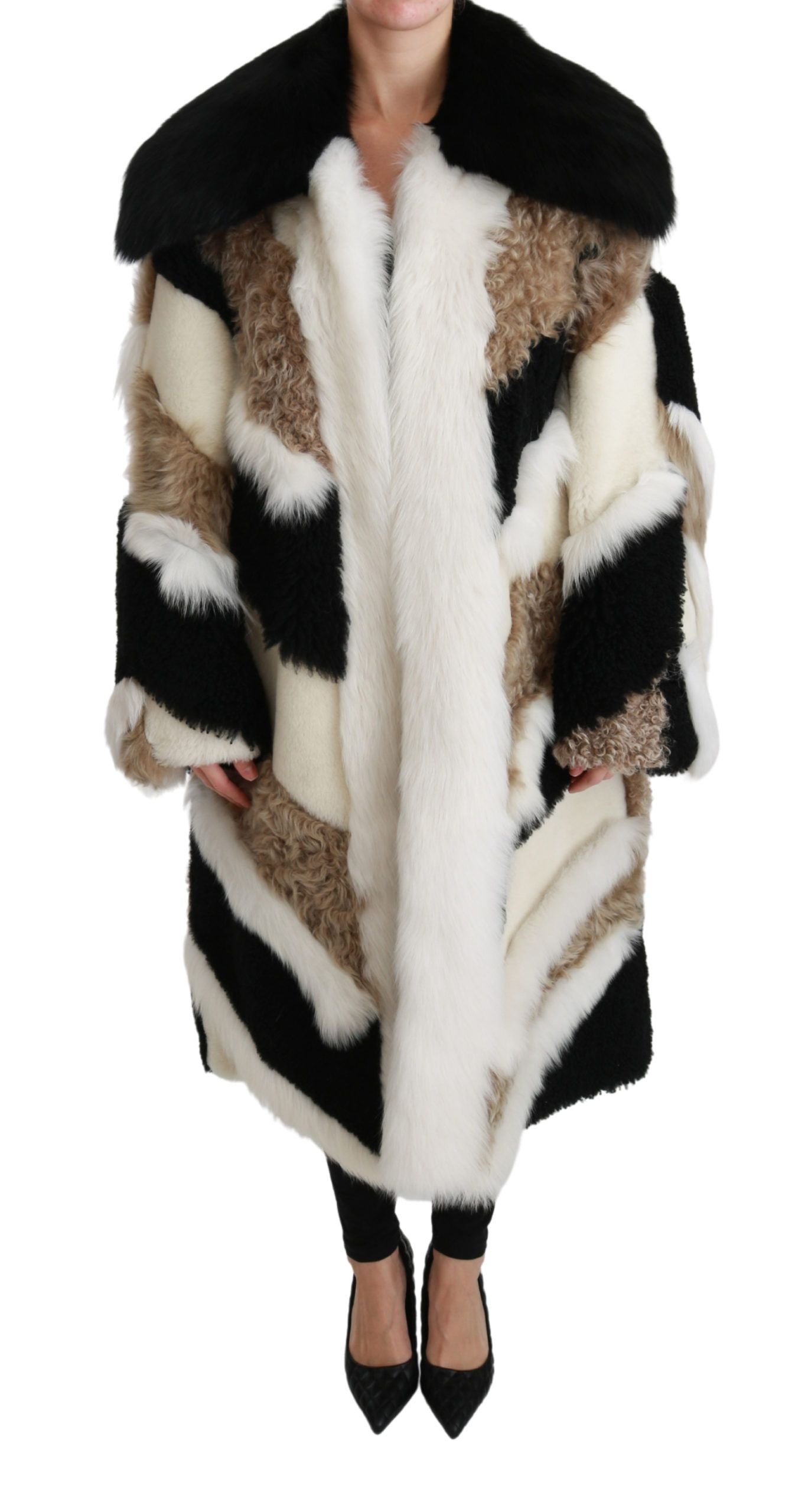 Dolce & Gabbana Elegant Multicolor Shearling Cape Coat - ACCEXO