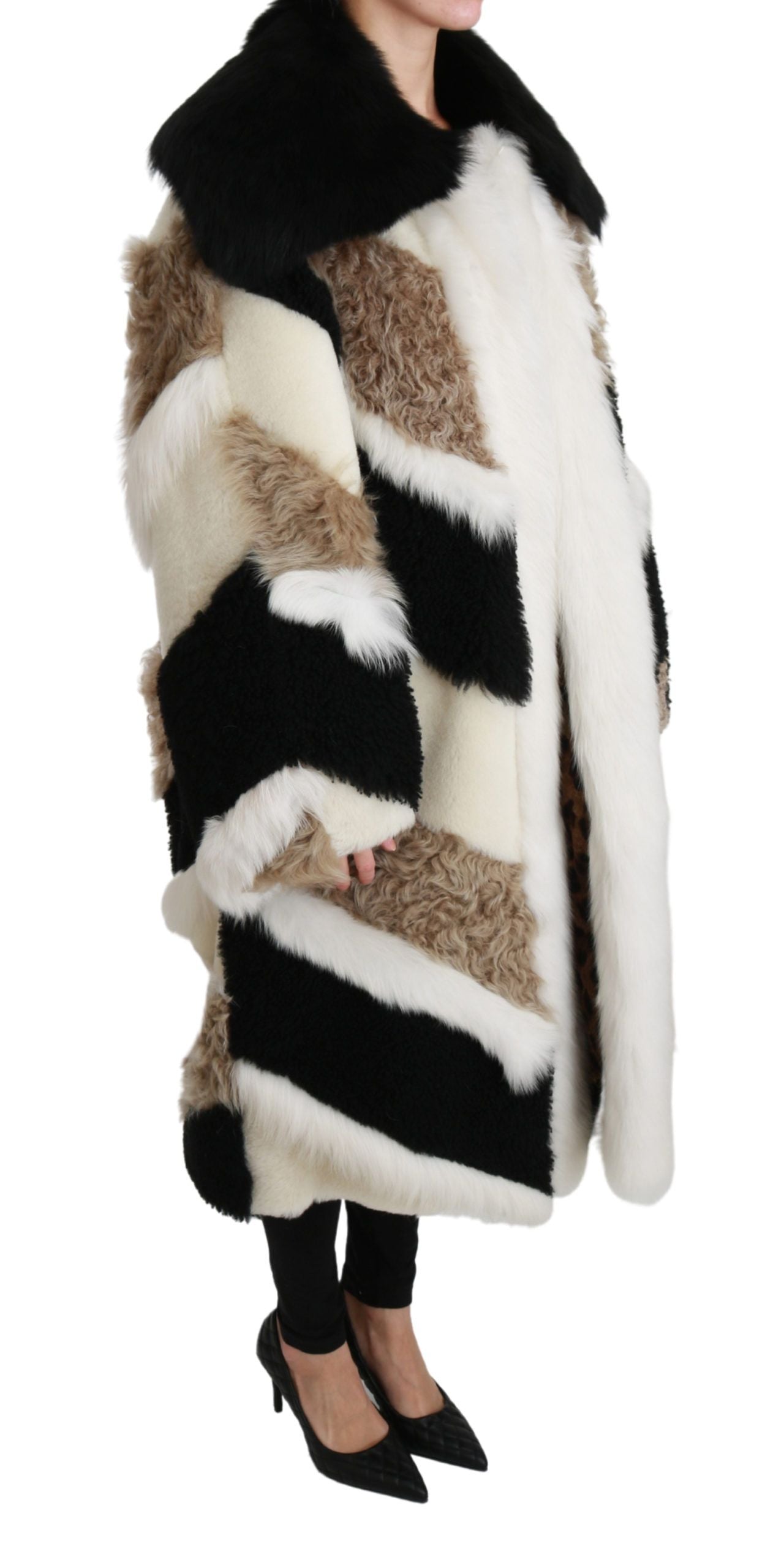 Dolce & Gabbana Elegant Multicolor Shearling Cape Coat - ACCEXO