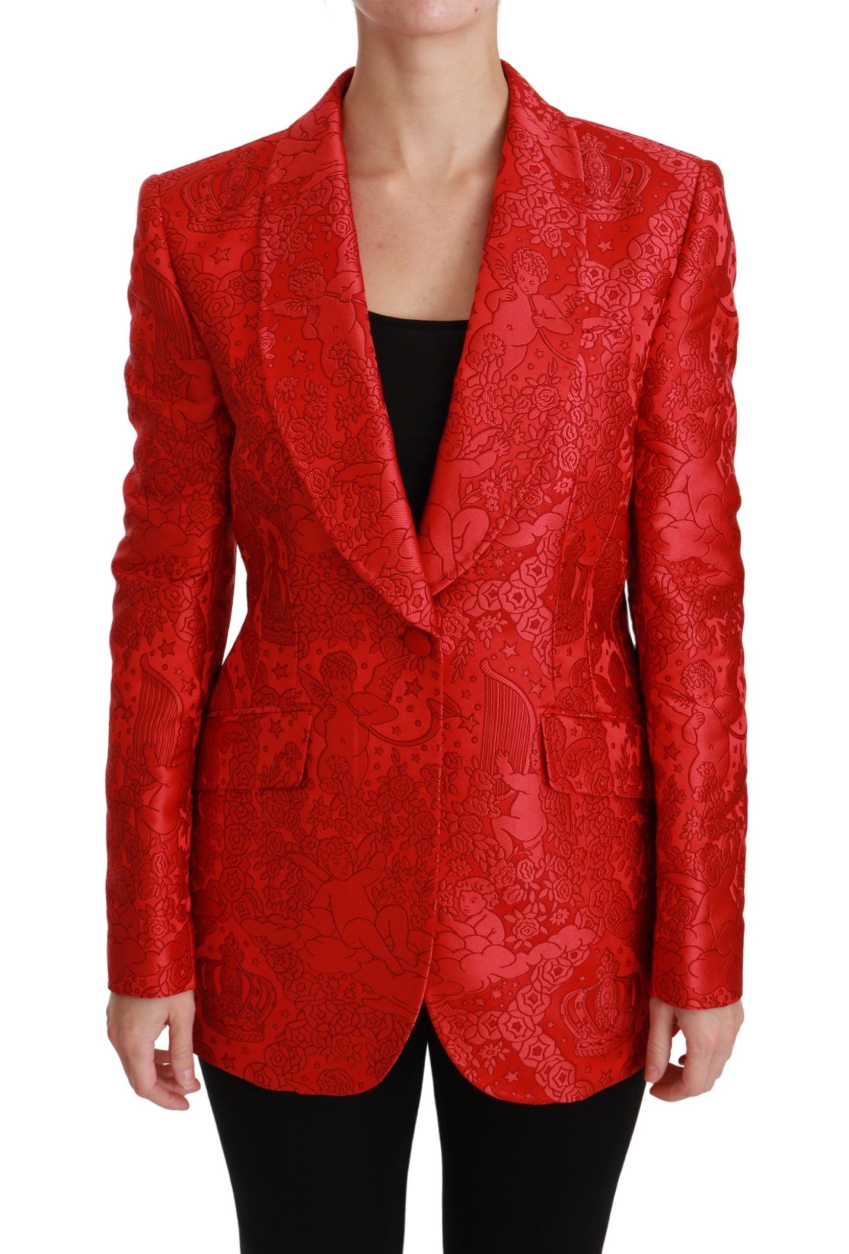 Dolce & Gabbana Red Floral Angel Pattern Blazer - ACCEXO