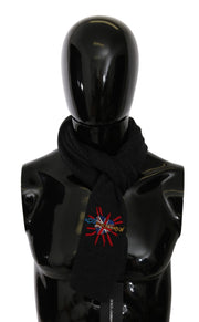 Dolce & Gabbana Elegant Virgin Wool Men's Scarf with Embroidery - ACCEXO