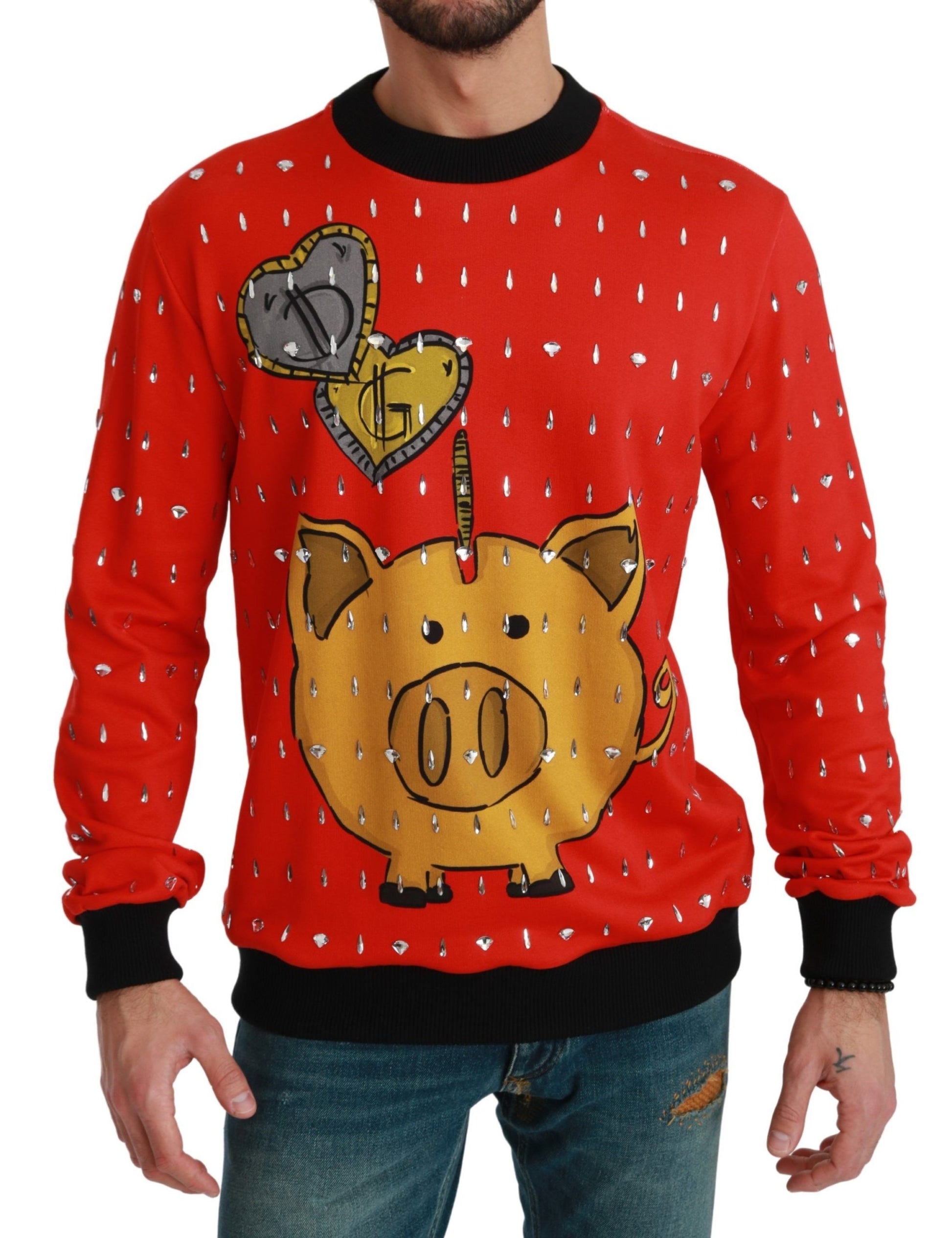 Dolce & Gabbana Elegant Red Crystal-Embellished Pullover Sweater - ACCEXO