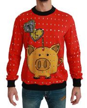 Dolce & Gabbana Elegant Red Crystal-Embellished Pullover Sweater - ACCEXO