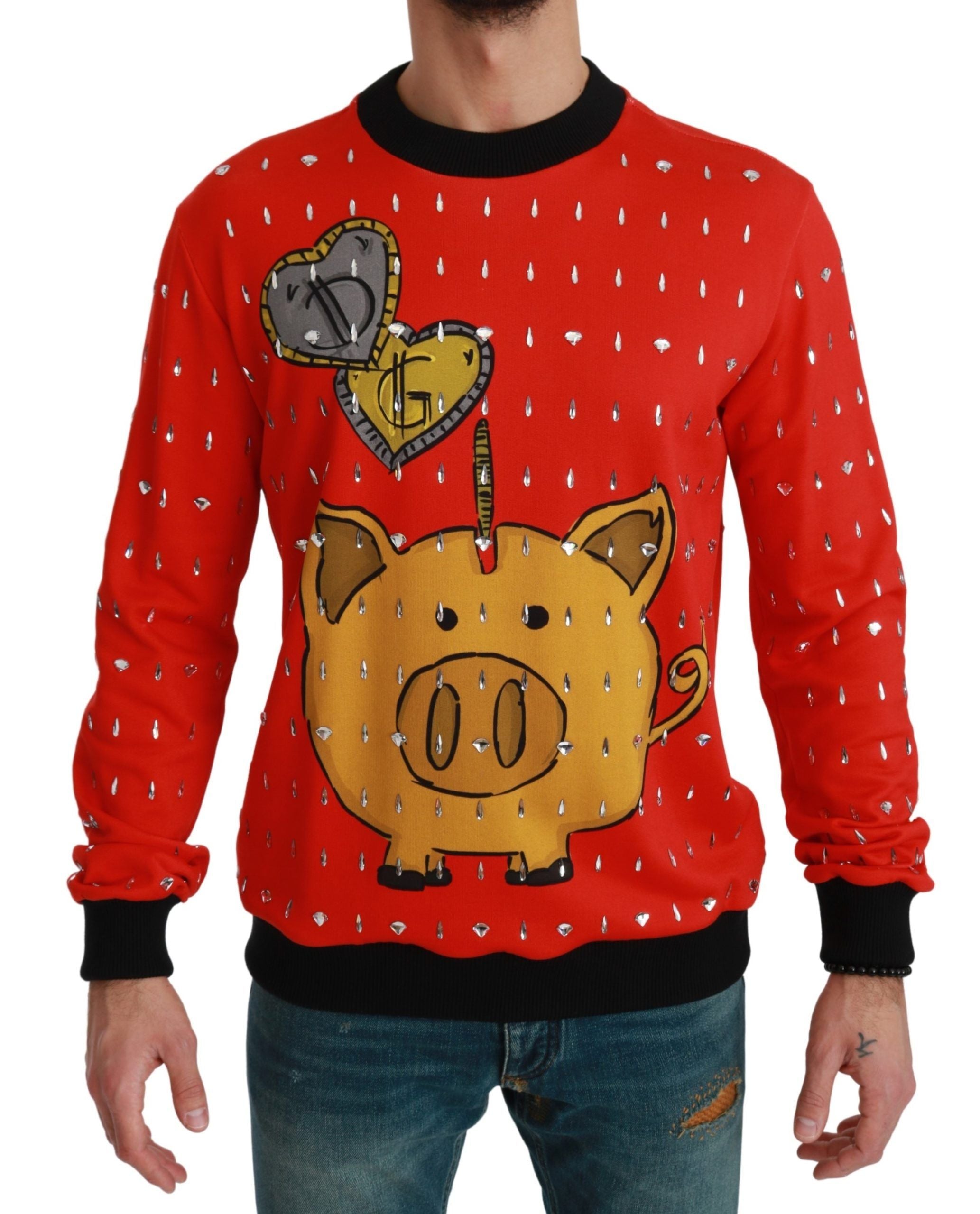 Dolce & Gabbana Elegant Red Crystal-Embellished Pullover Sweater - ACCEXO